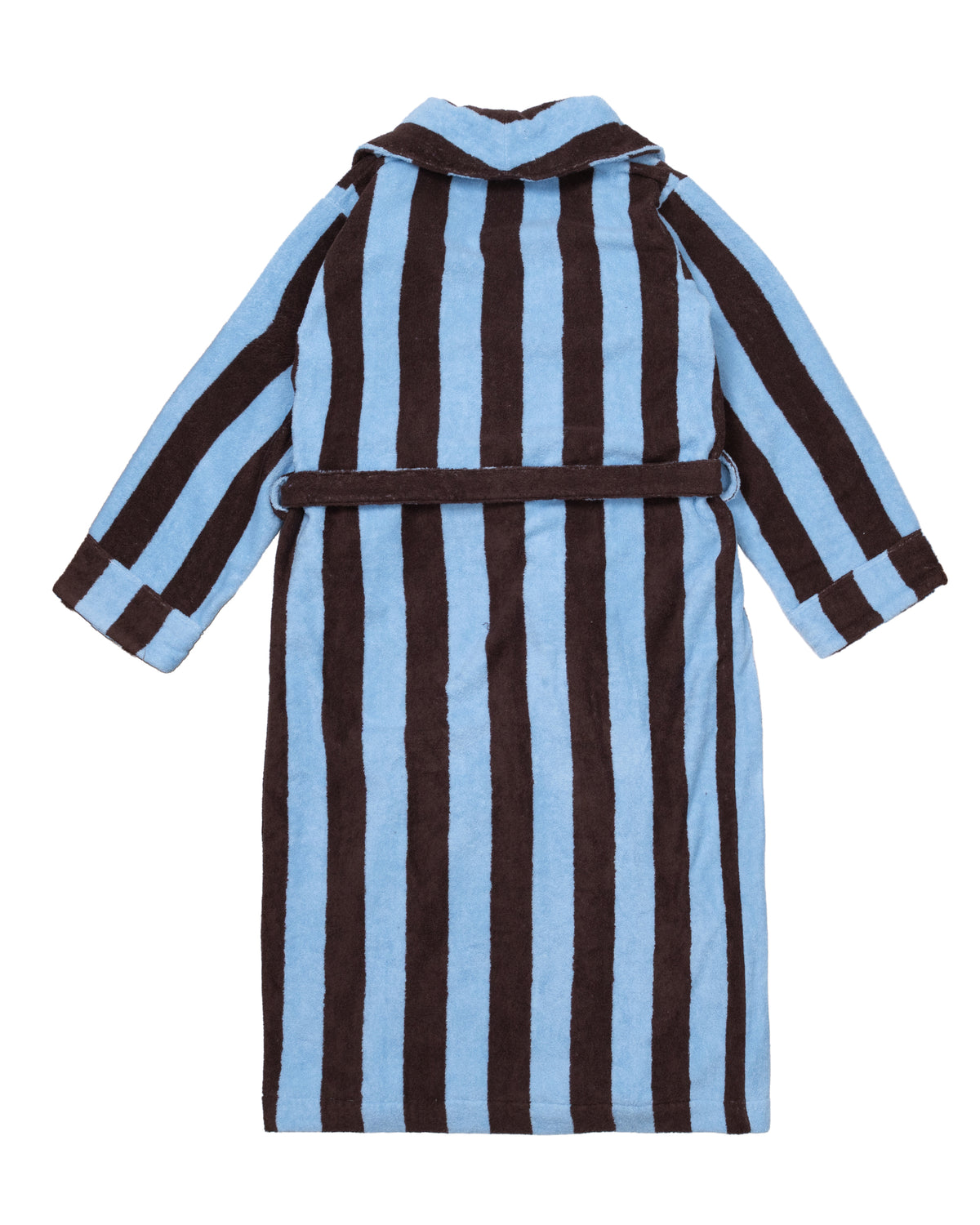 Imabari Towel Bathrobe Deep Sax Blue and Coffee Brown Stripes