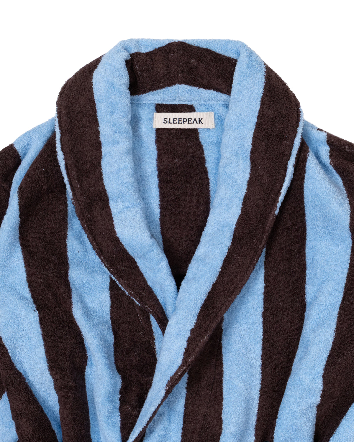 Imabari Towel Bathrobe Deep Sax Blue and Coffee Brown Stripes