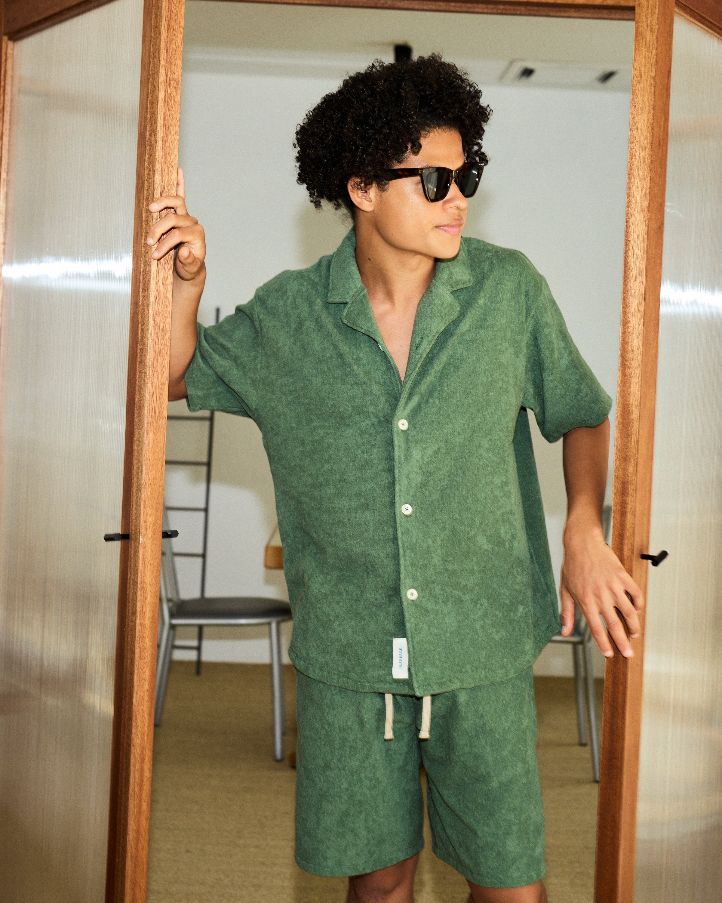Imabari Towel Short-Sleeve Shirt Ivy Green