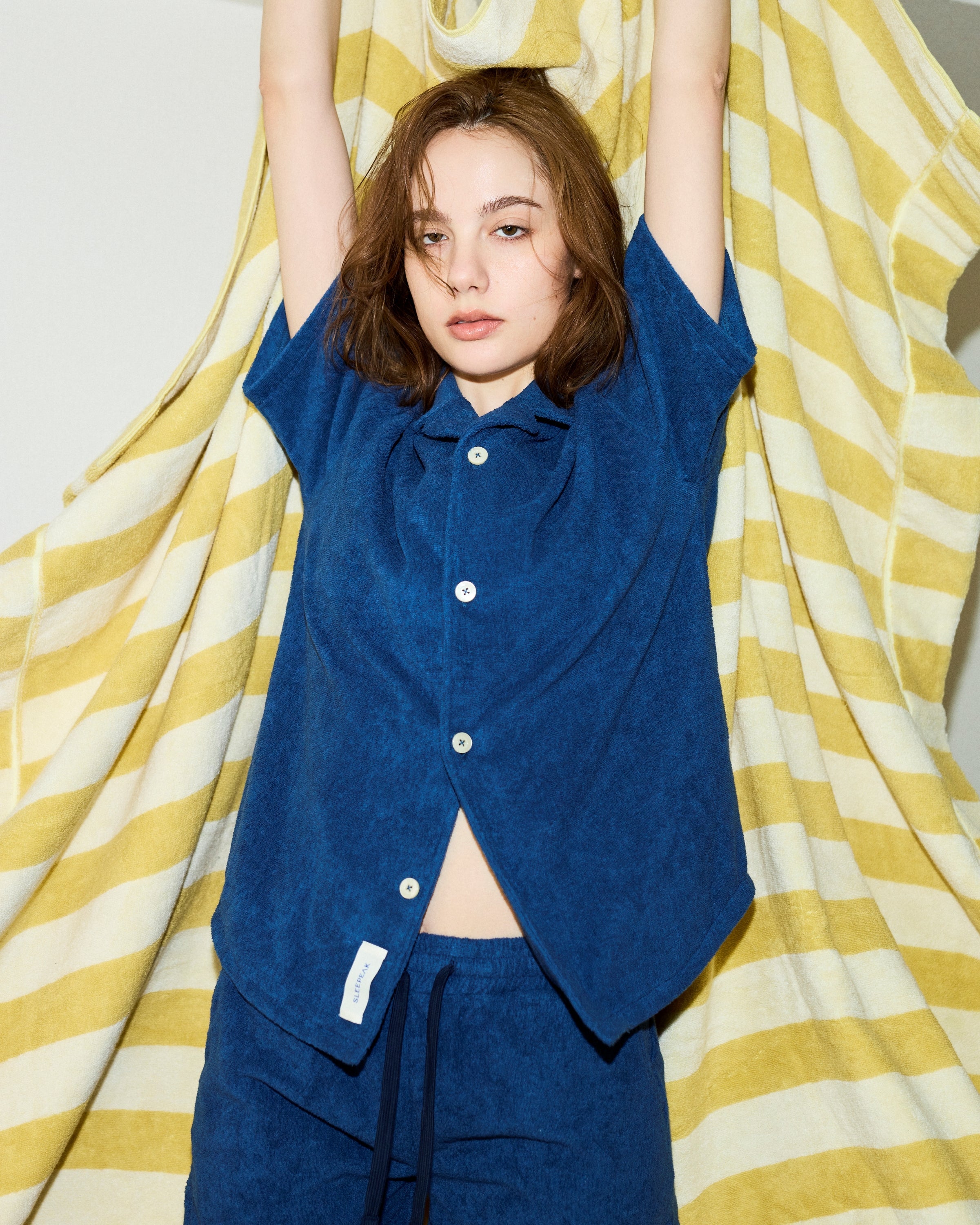 Imabari Towel Short-Sleeve Shirt Prussian Blue