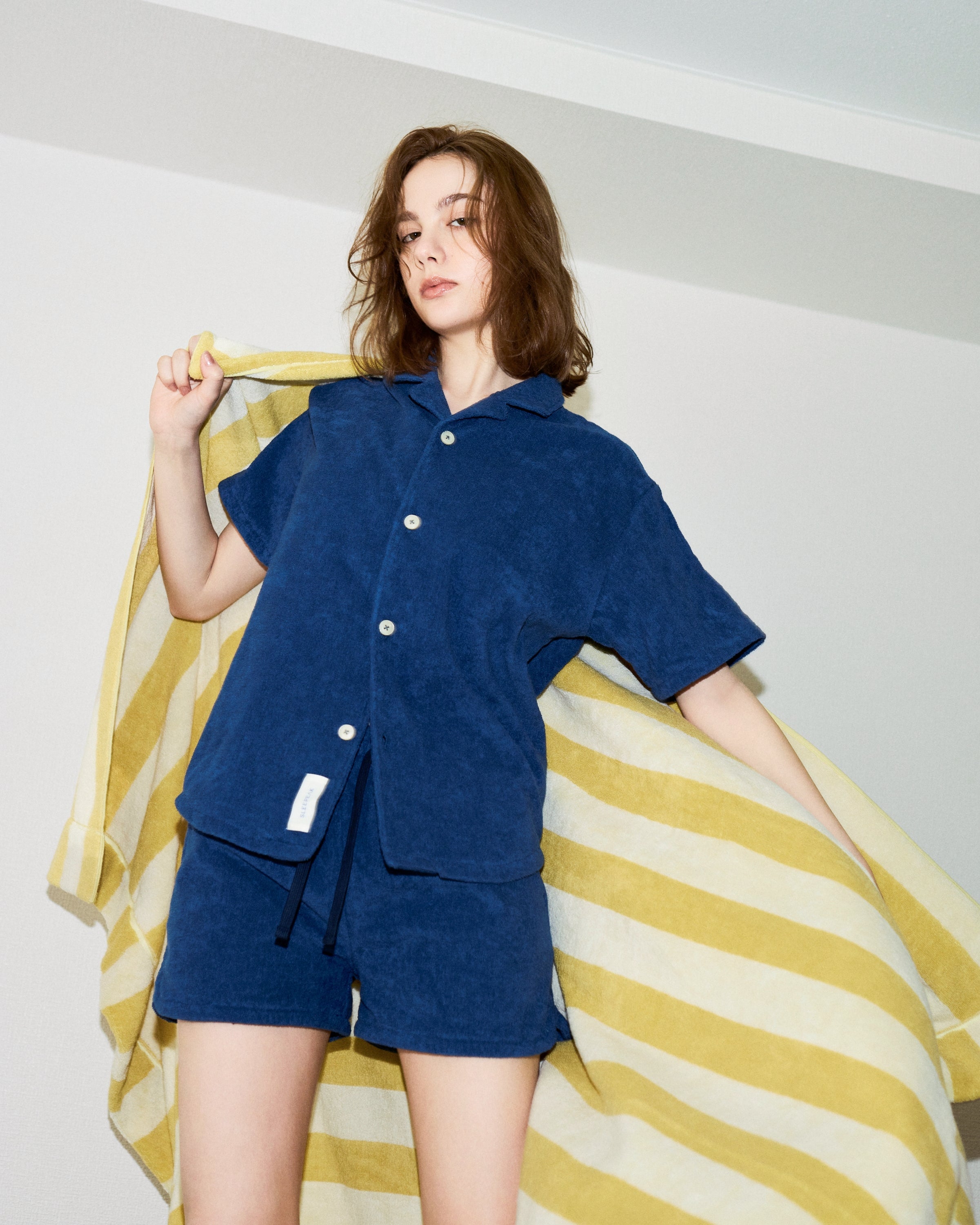 Imabari Towel Short-Sleeve Shirt Prussian Blue