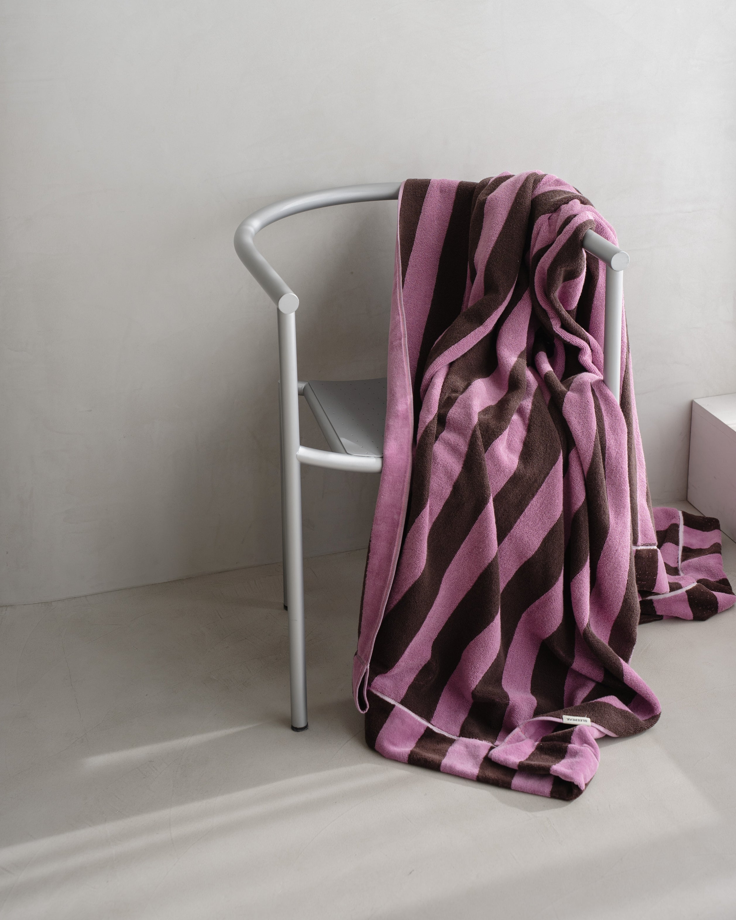 Imabari Towel Stripe Blanket Orchid Pink and Coffee Brown Stripes