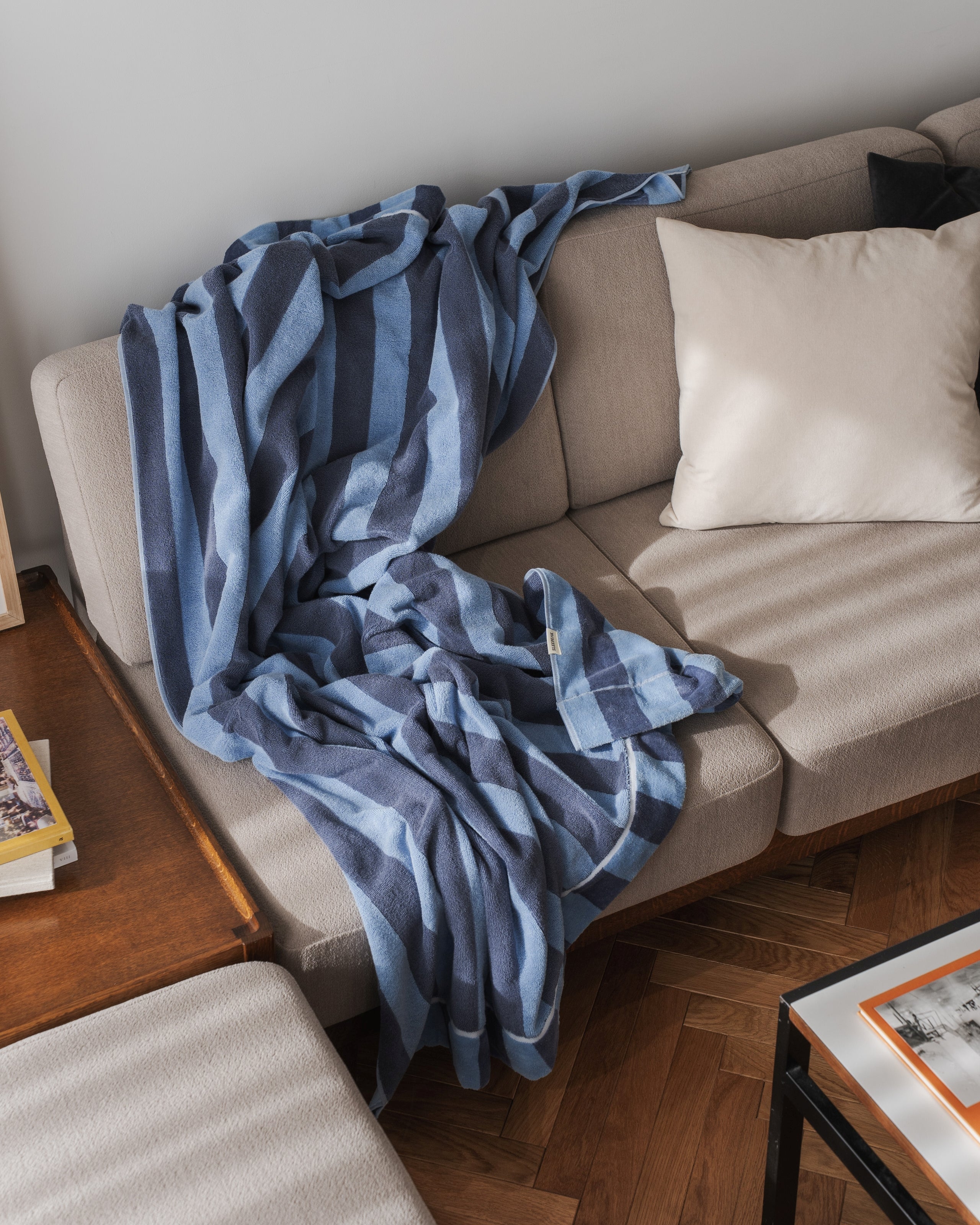 Imabari Towel Stripe Blanket Aqua Blue and Midnight Blue Stripes