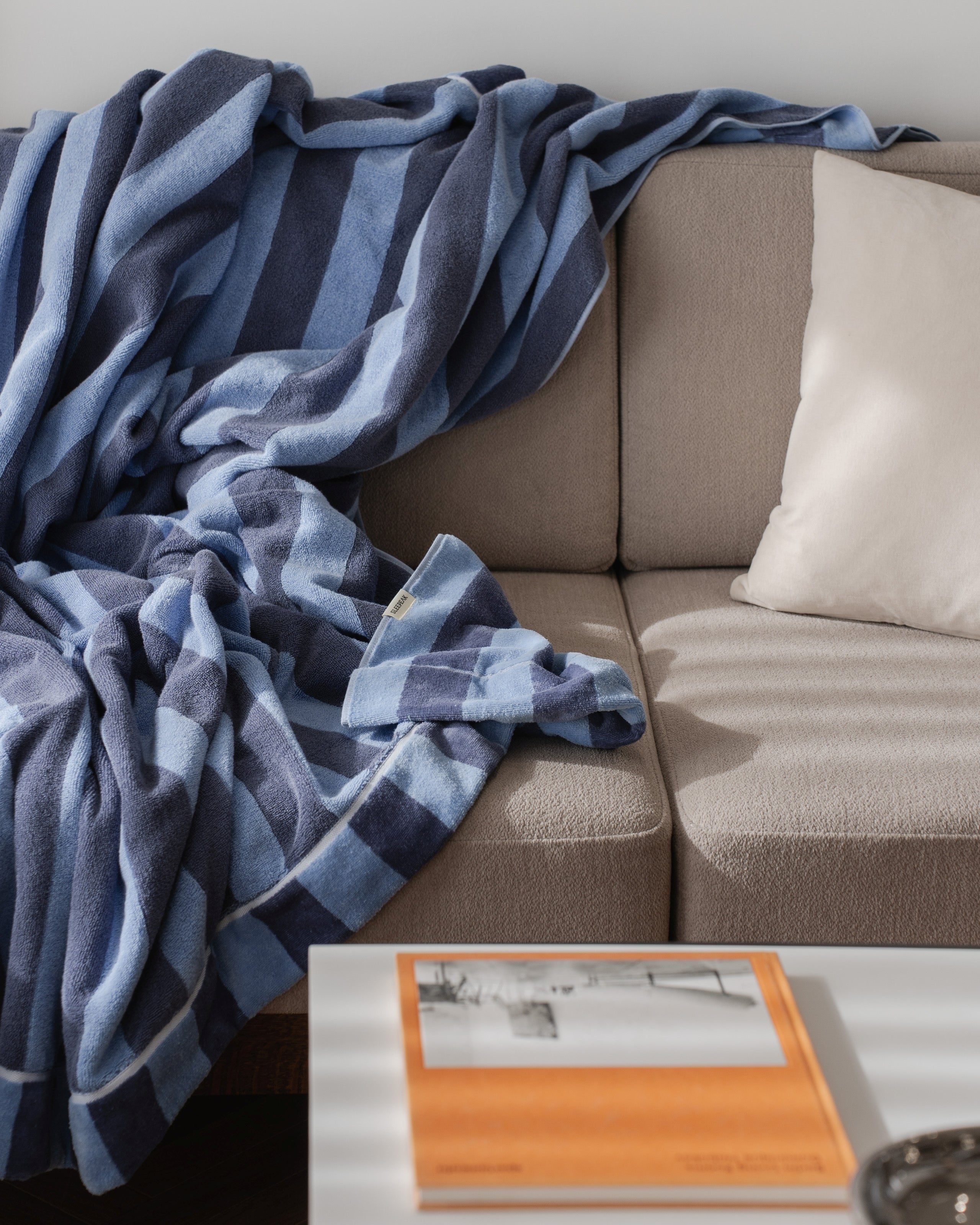 Imabari Towel Stripe Blanket Aqua Blue and Midnight Blue Stripes