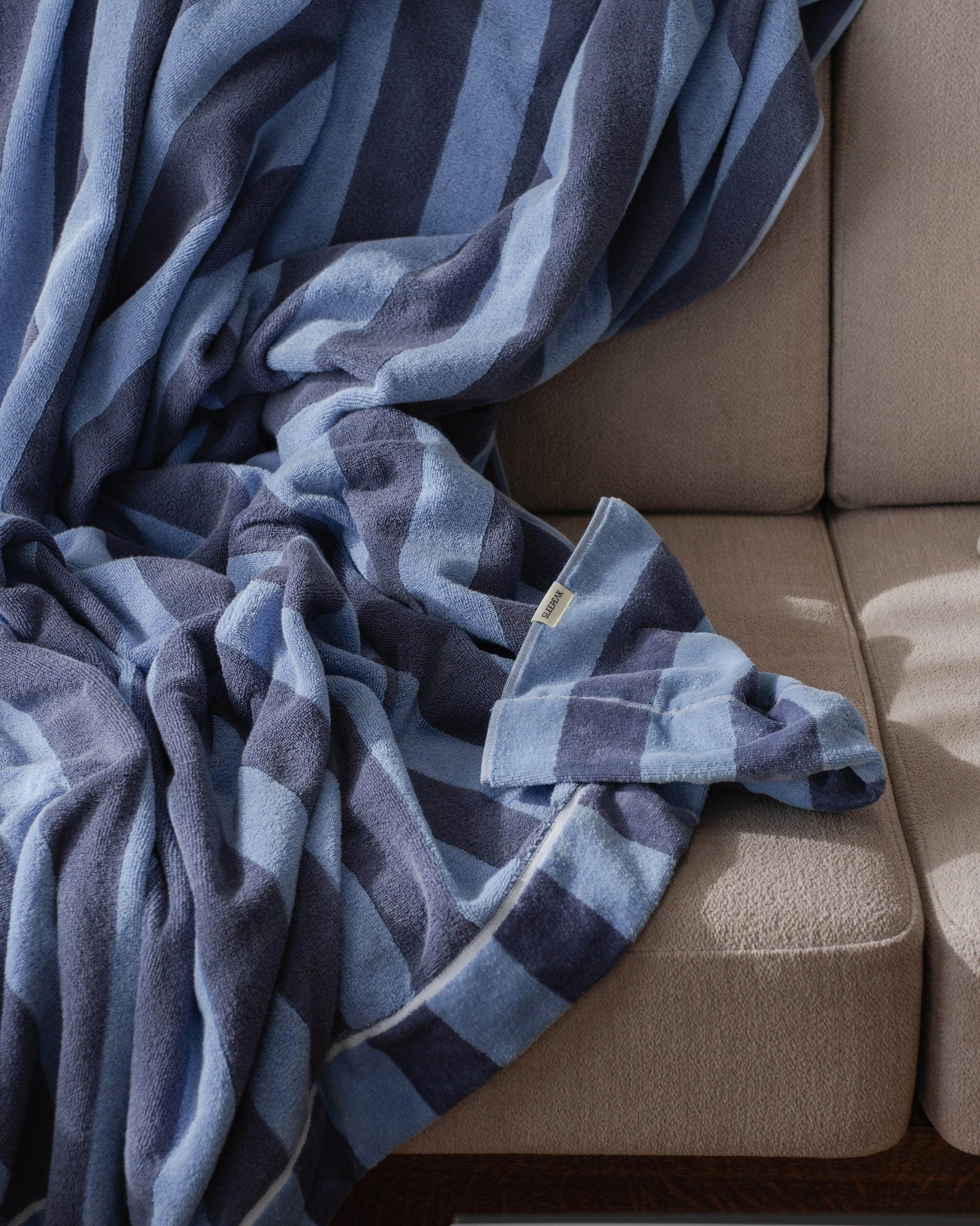 Imabari Towel Stripe Blanket Aqua Blue and Midnight Blue Stripes