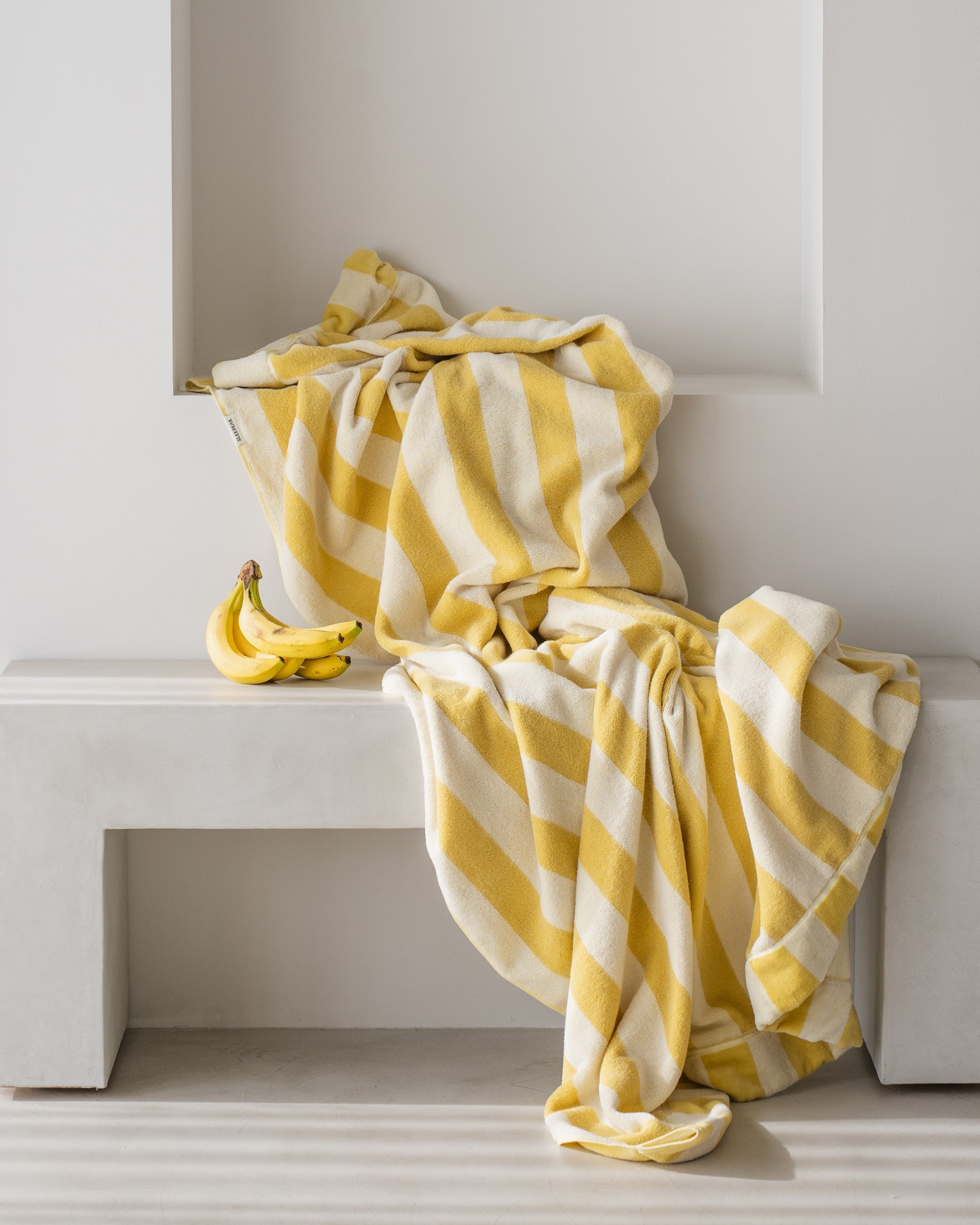 Imabari Towel Stripe Blanket Honey Yellow and Pearl White Stripes