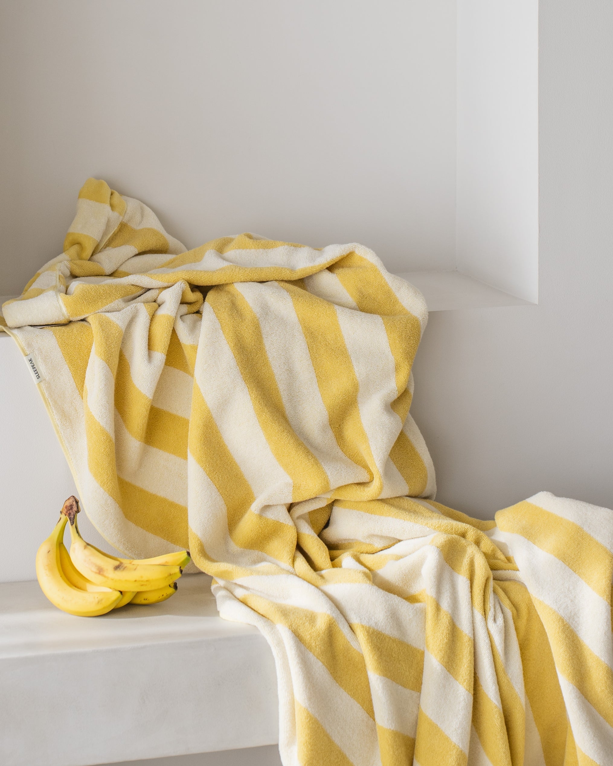 Imabari Towel Stripe Blanket Honey Yellow and Pearl White Stripes