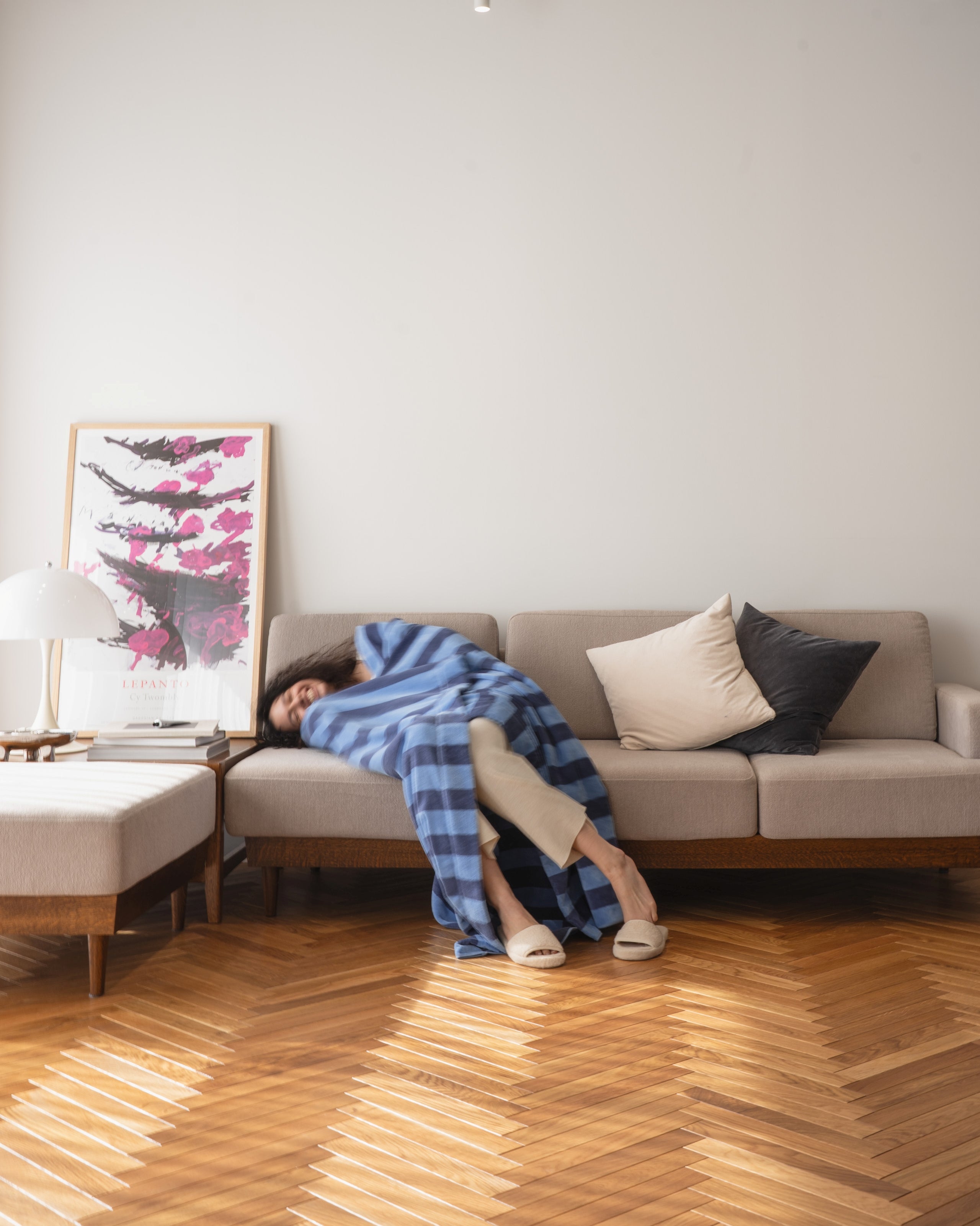 Imabari Towel Stripe Blanket Aqua Blue and Midnight Blue Stripes