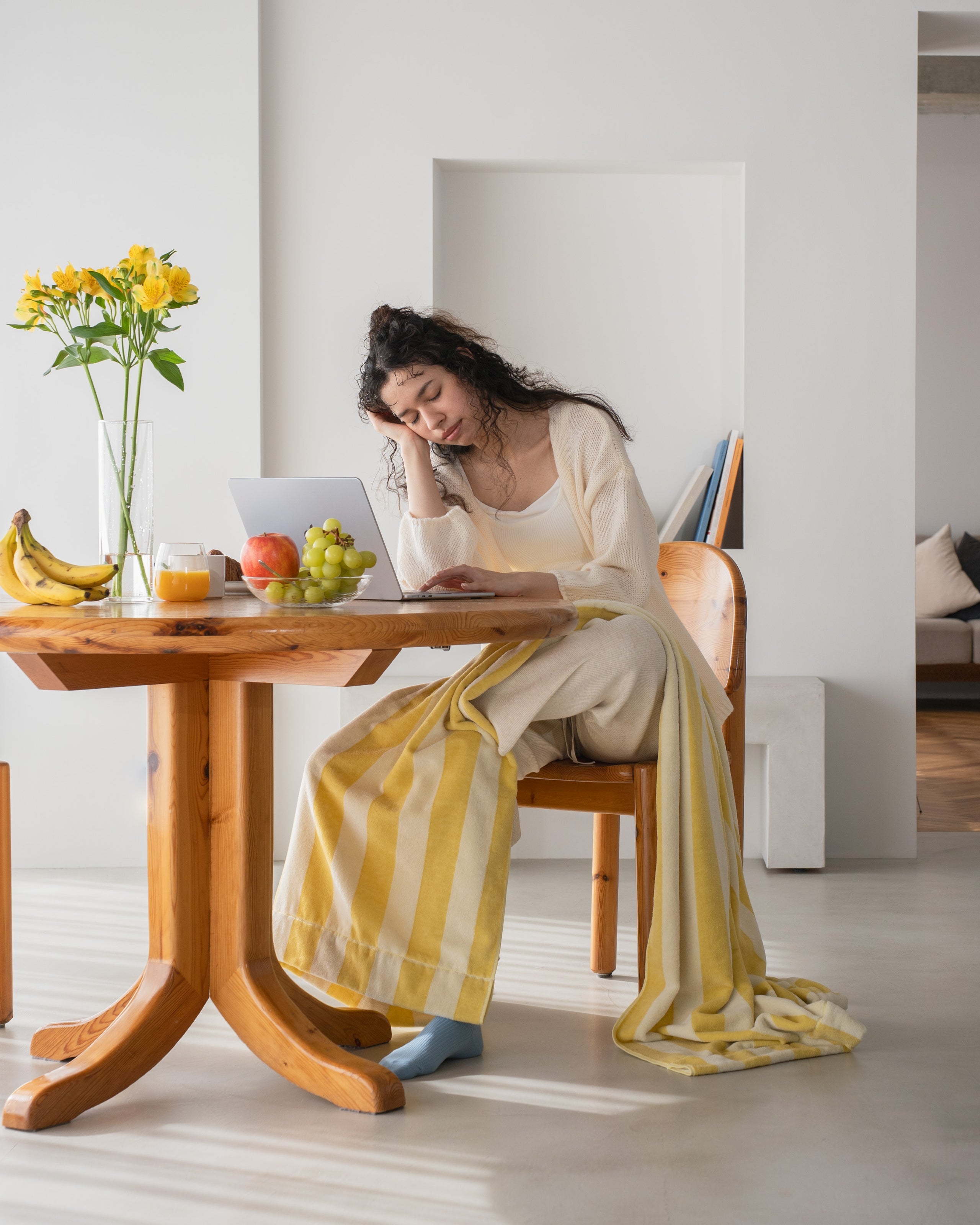 Imabari Towel Stripe Blanket Honey Yellow and Pearl White Stripes