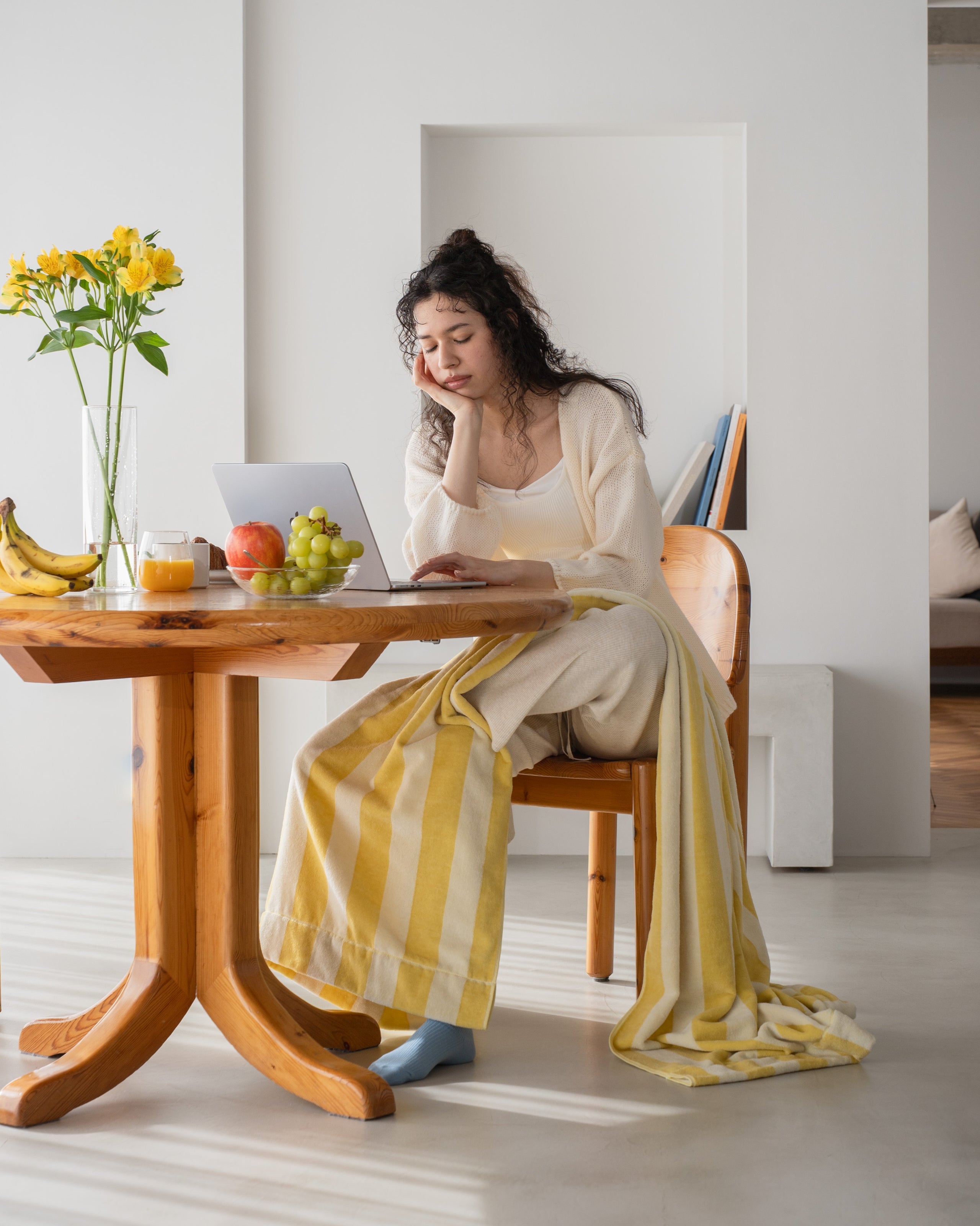 Imabari Towel Stripe Blanket Honey Yellow and Pearl White Stripes