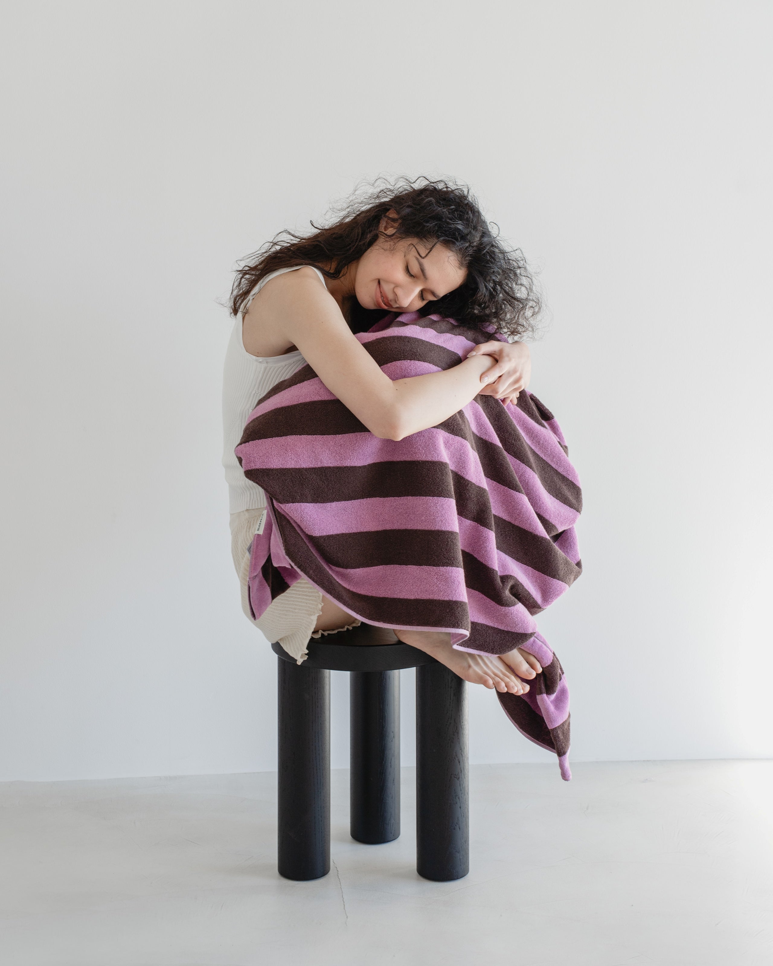 Imabari Towel Stripe Blanket Orchid Pink and Coffee Brown Stripes