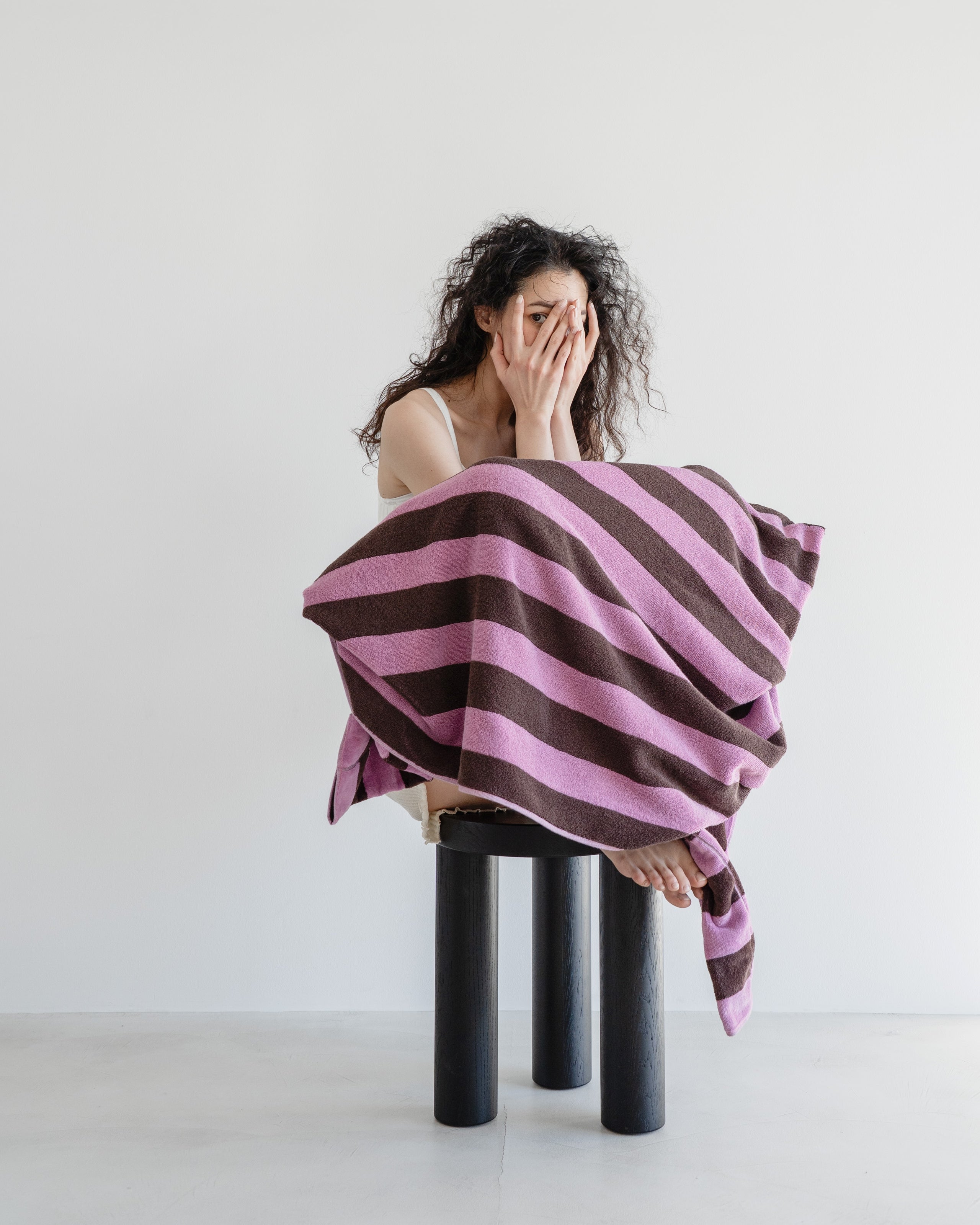 Imabari Towel Stripe Blanket Orchid Pink and Coffee Brown Stripes