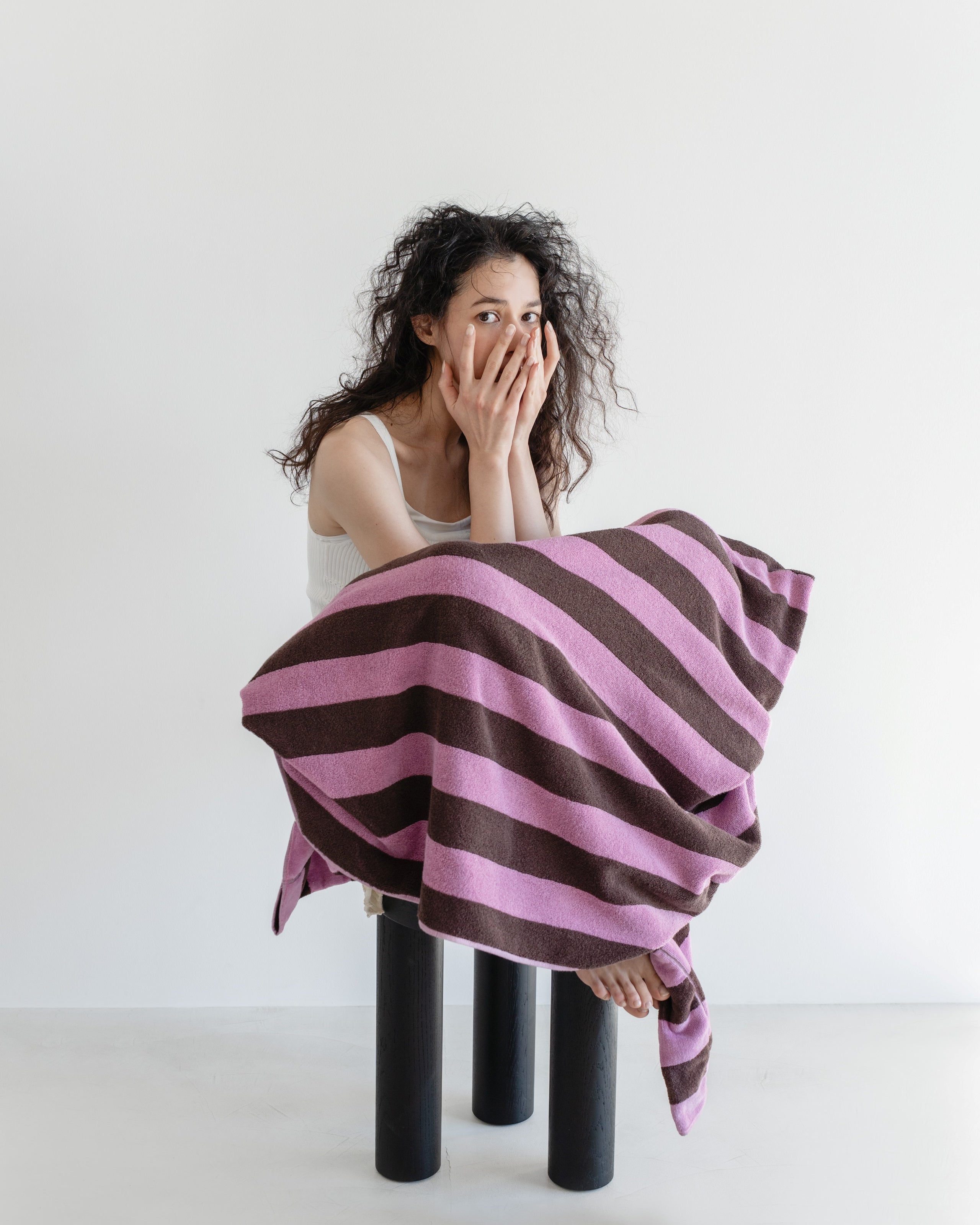 Imabari Towel Stripe Blanket Orchid Pink and Coffee Brown Stripes