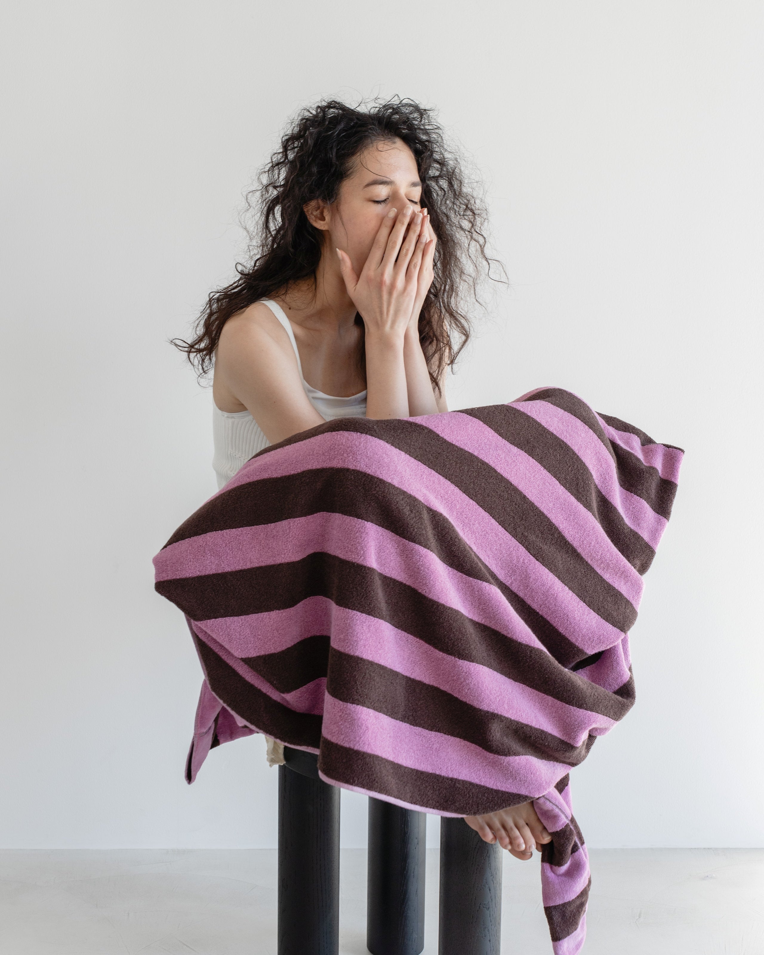 Imabari Towel Stripe Blanket Orchid Pink and Coffee Brown Stripes