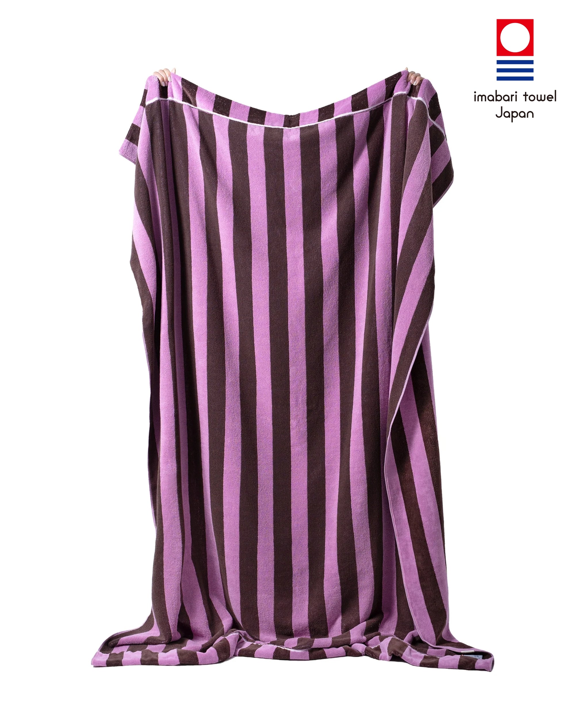 Imabari Towel Stripe Blanket Orchid Pink and Coffee Brown Stripes