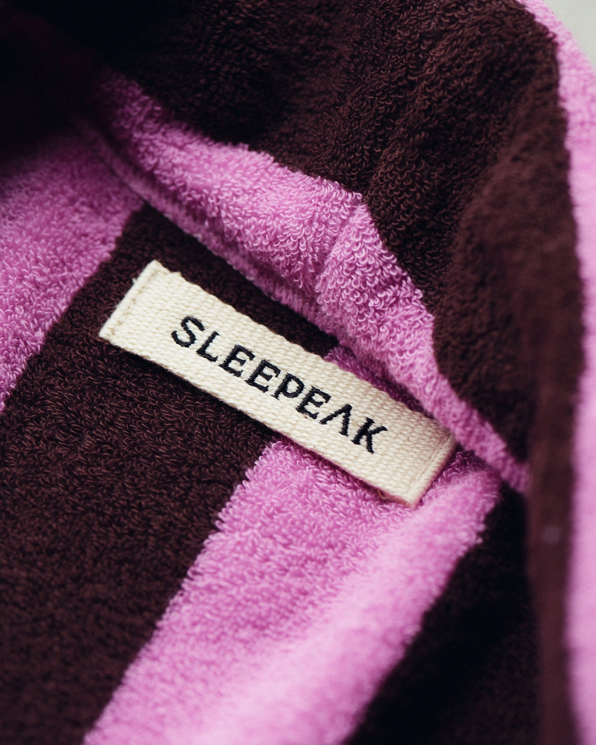 Imabari Towel Bathrobe Orchid Pink and Coffee Brown Stripes