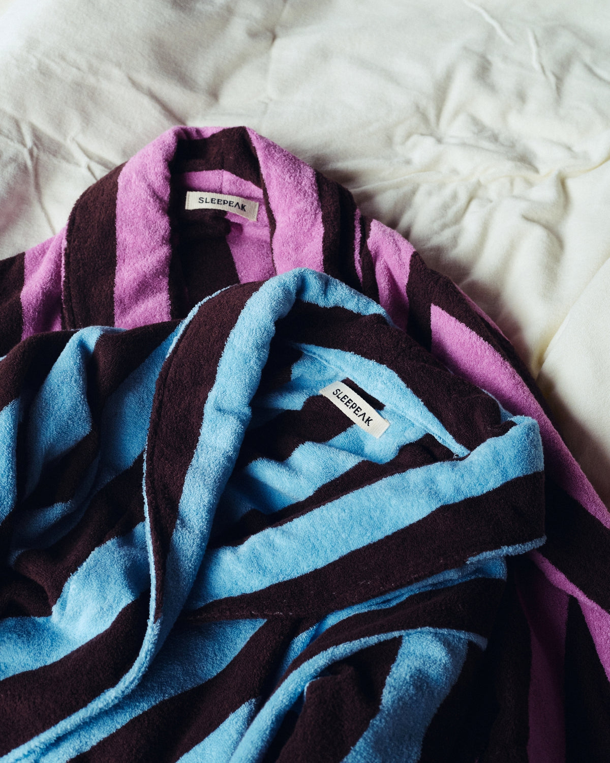 Imabari Towel Bathrobe Orchid Pink and Coffee Brown Stripes