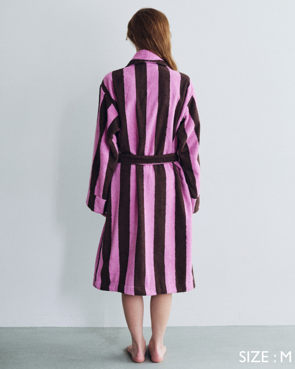 Imabari Towel Bathrobe Orchid Pink and Coffee Brown Stripes