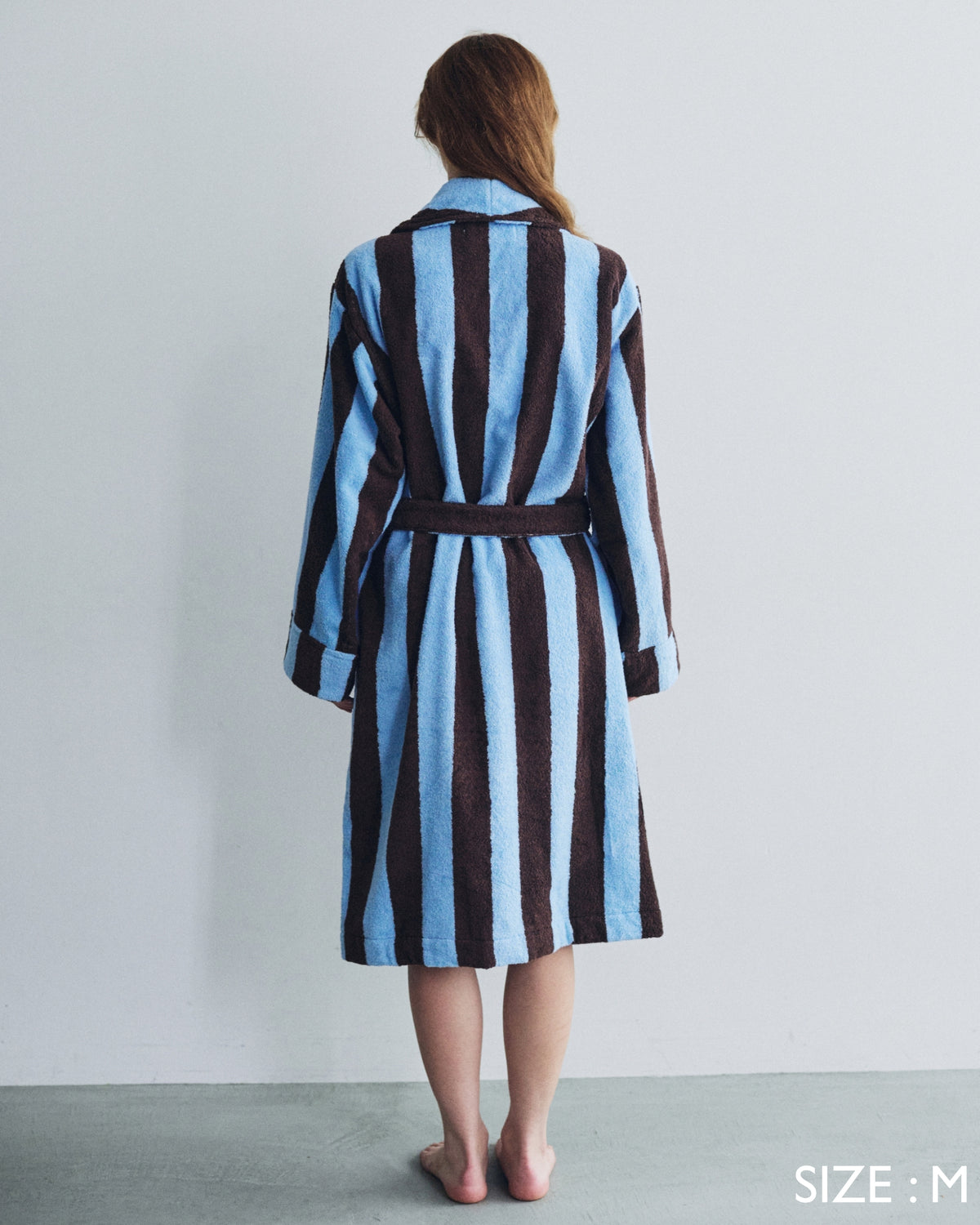 Imabari Towel Bathrobe Deep Sax Blue and Coffee Brown Stripes