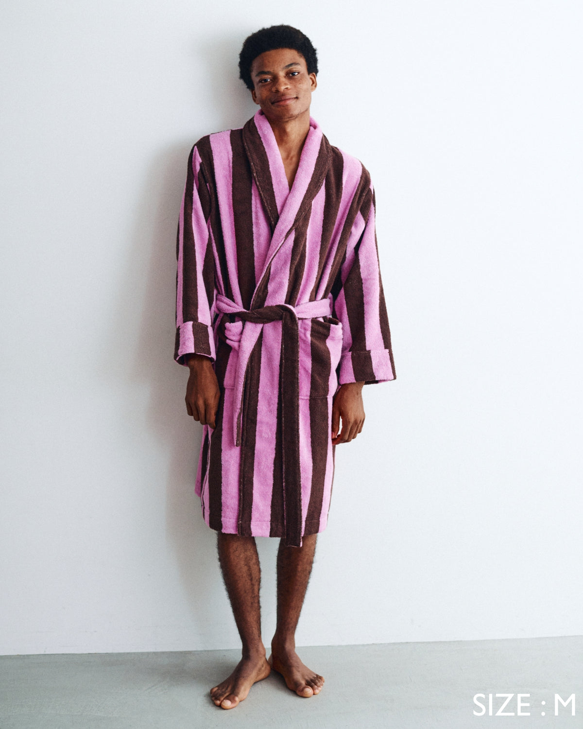 Imabari Towel Bathrobe Orchid Pink and Coffee Brown Stripes