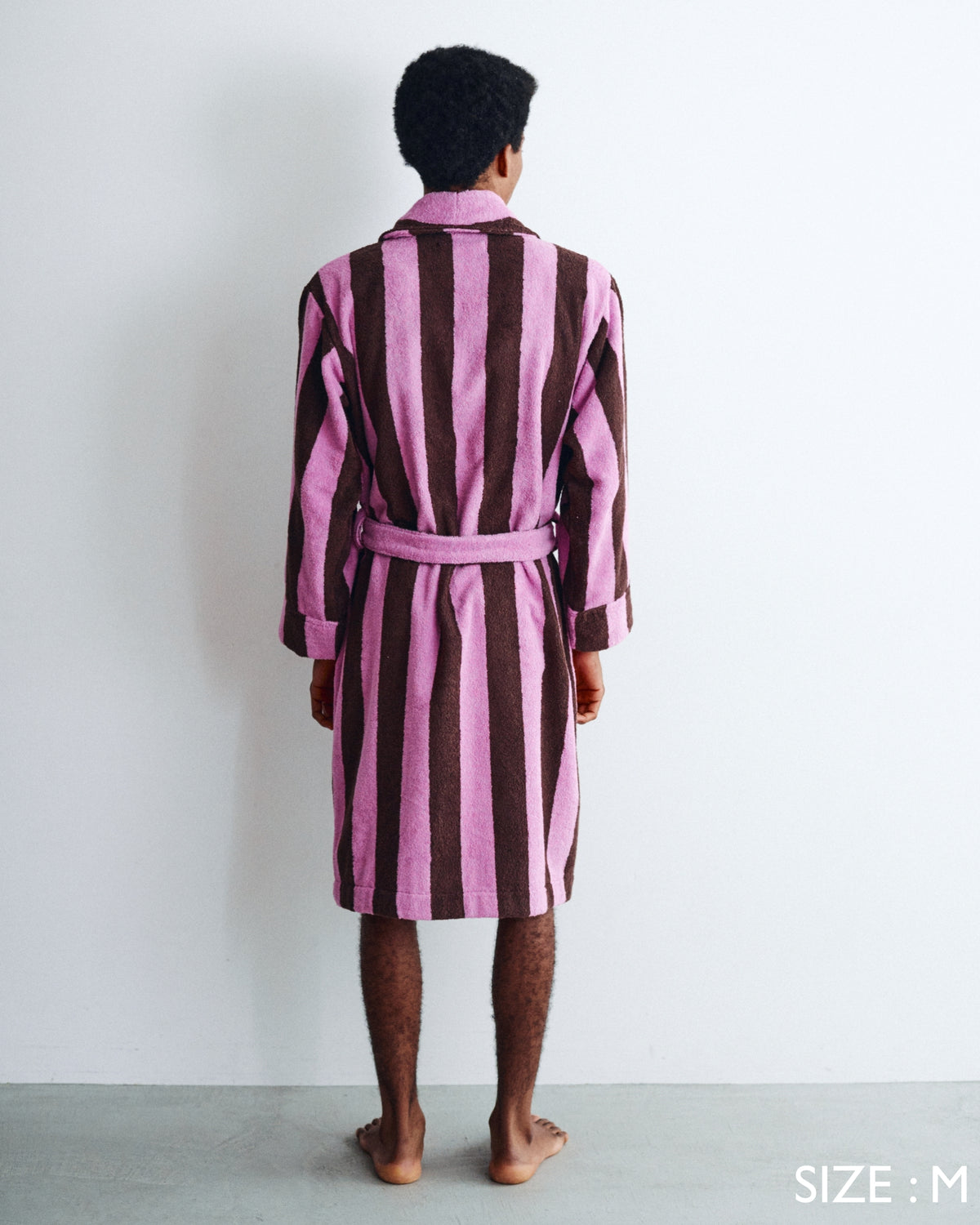 Imabari Towel Bathrobe Orchid Pink and Coffee Brown Stripes
