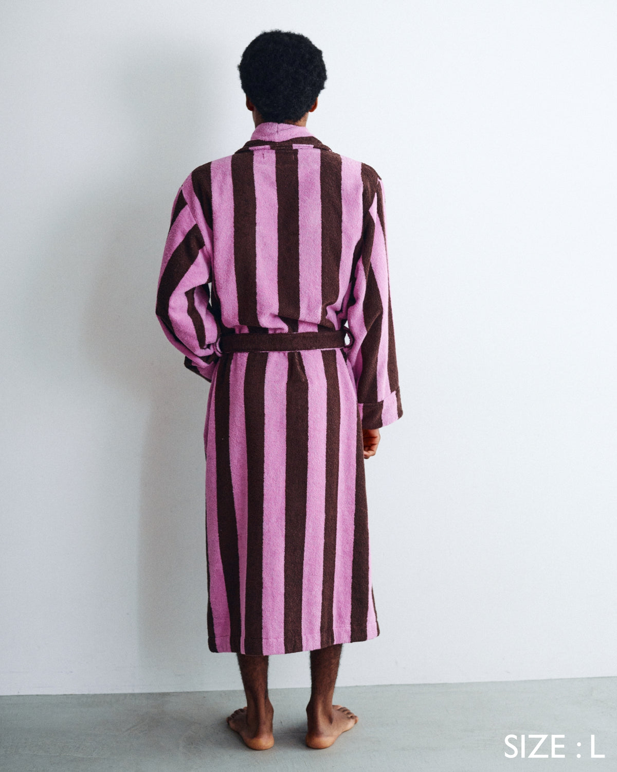 Imabari Towel Bathrobe Orchid Pink and Coffee Brown Stripes