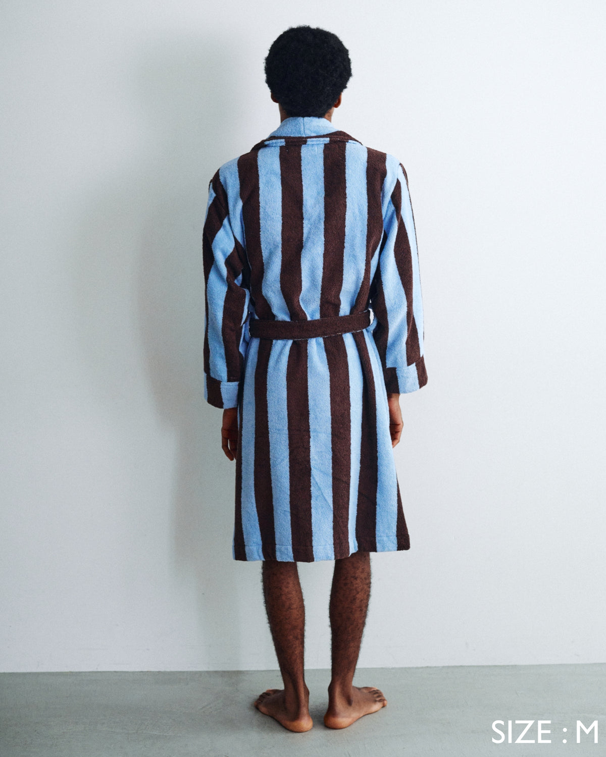 Imabari Towel Bathrobe Deep Sax Blue and Coffee Brown Stripes