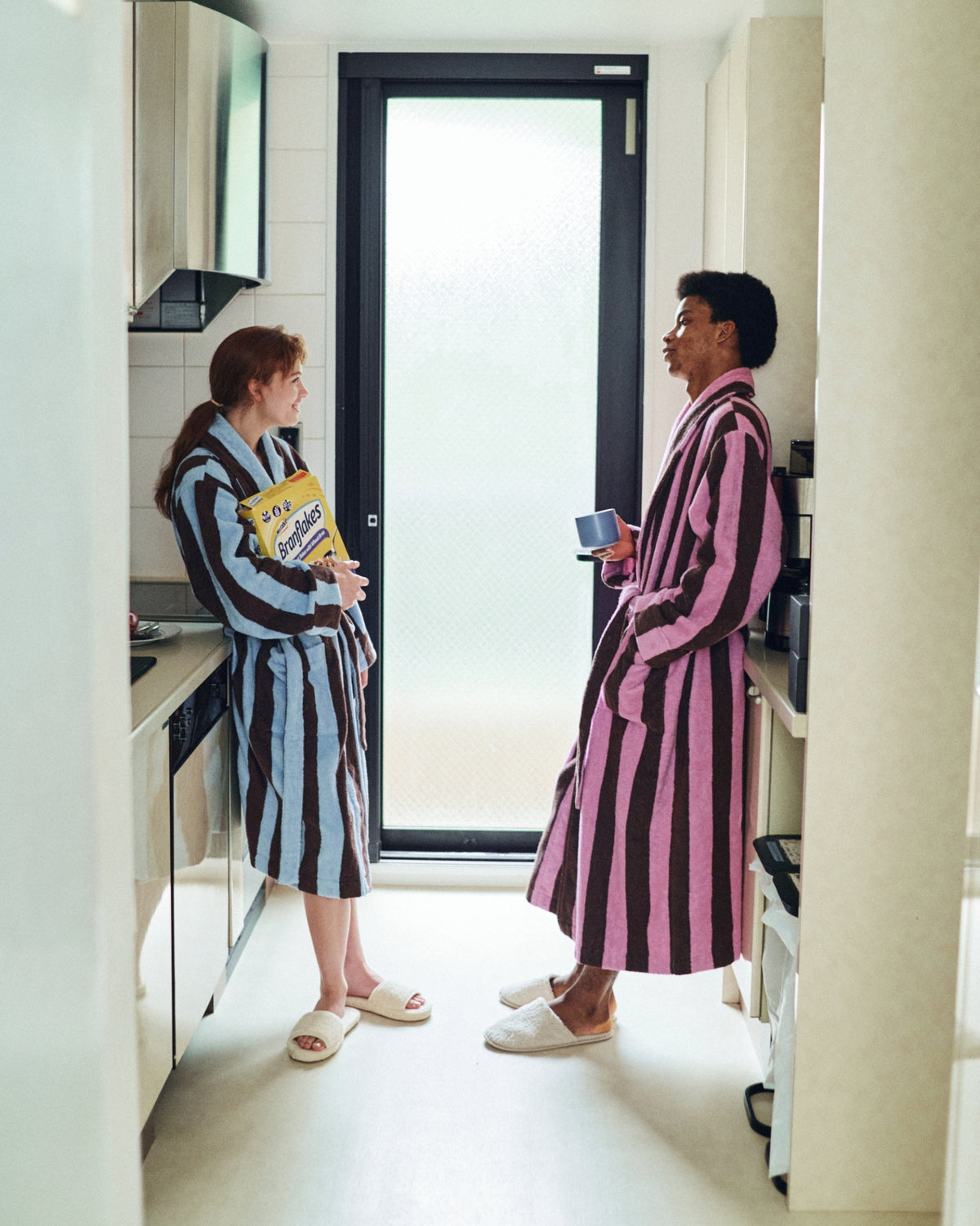 Imabari Towel Bathrobe Orchid Pink and Coffee Brown Stripes