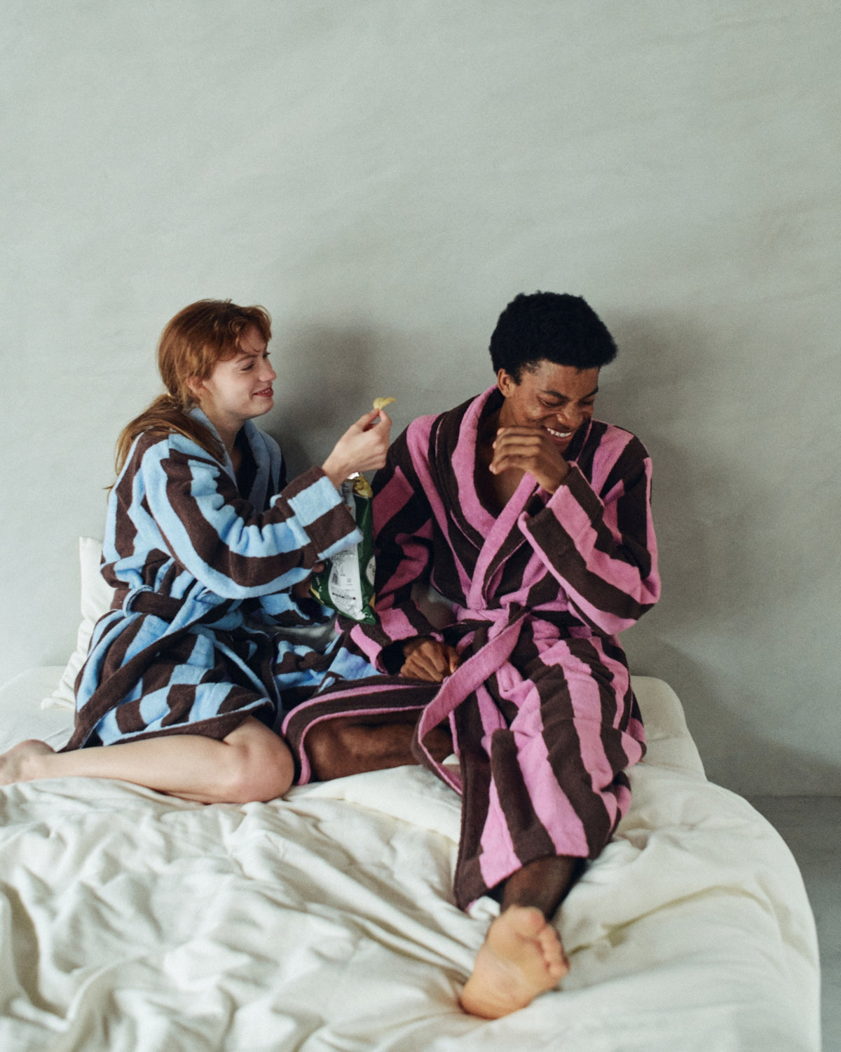 Imabari Towel Bathrobe Orchid Pink and Coffee Brown Stripes