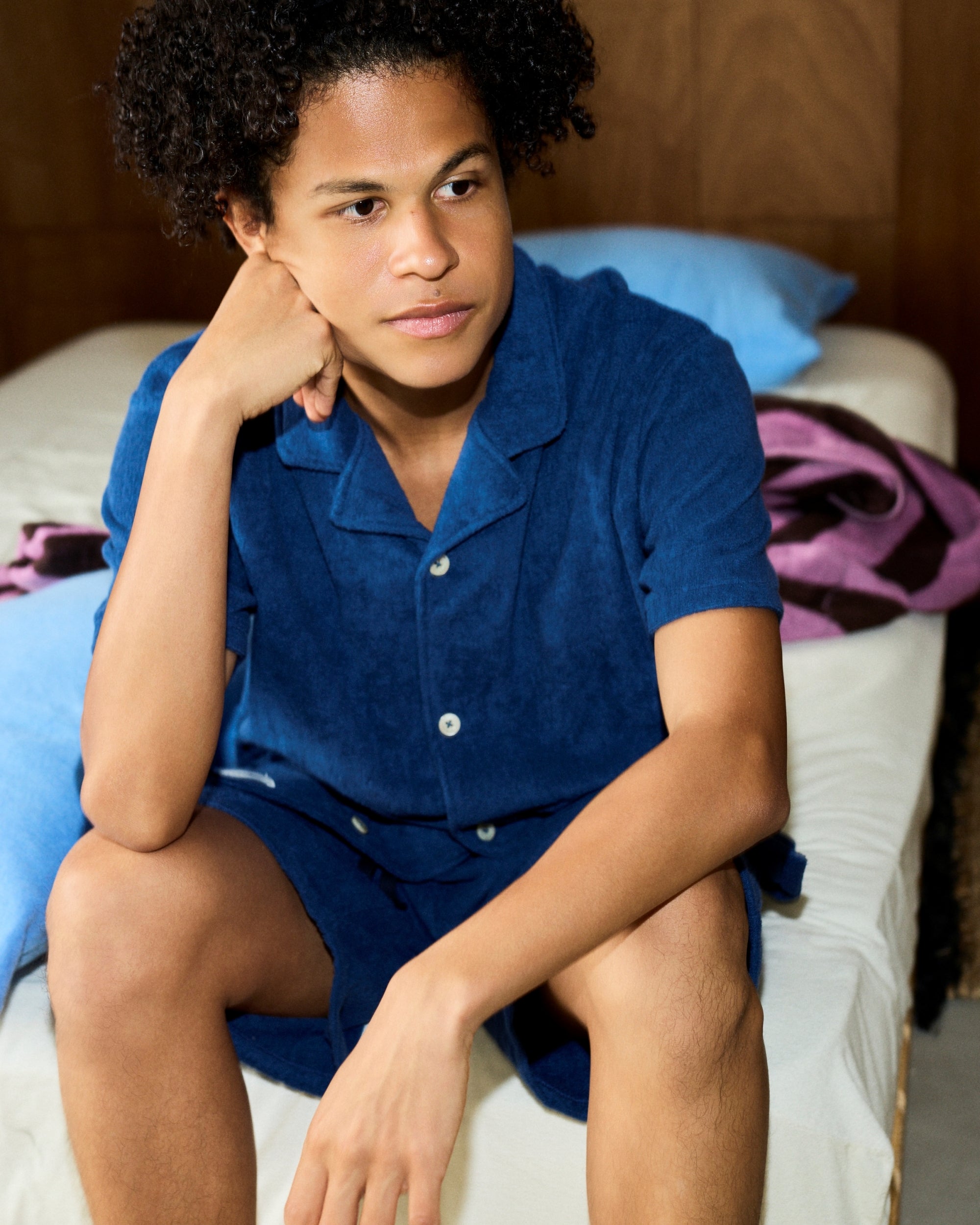 Imabari Towel Short-Sleeve Shirt Prussian Blue