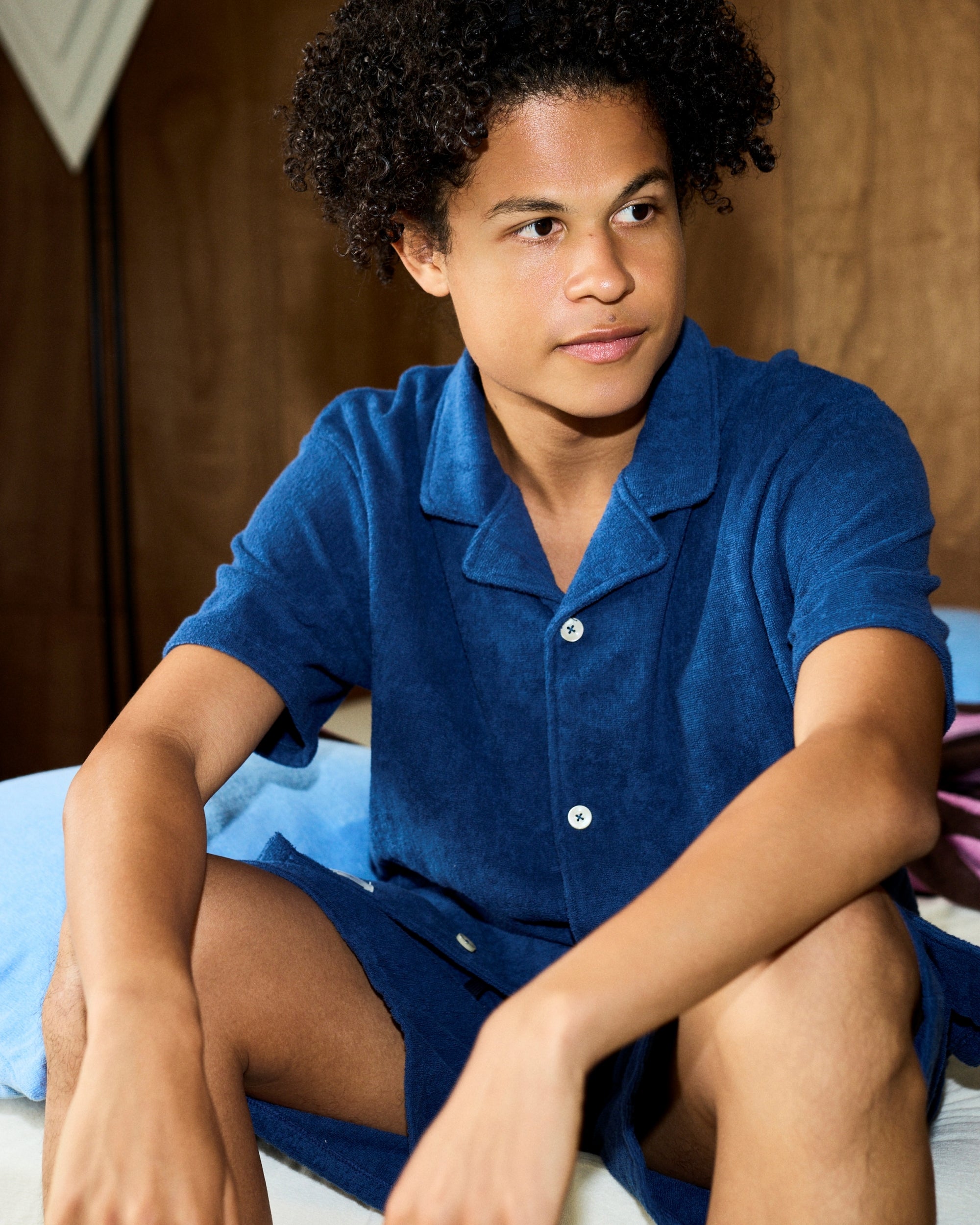 Imabari Towel Short-Sleeve Shirt Prussian Blue