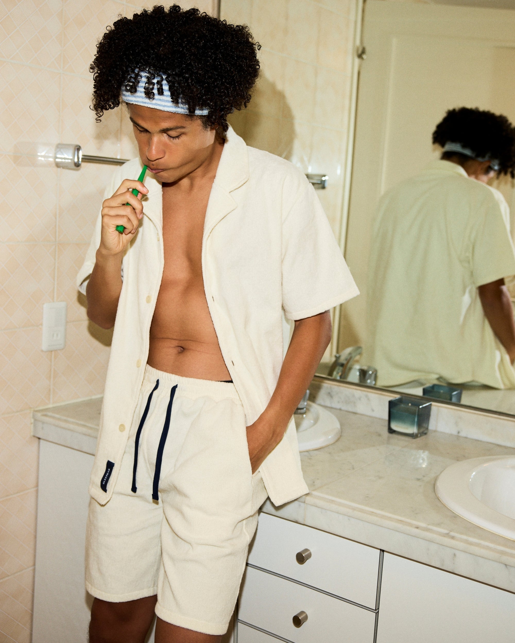 Imabari Towel Short-Sleeve Shirt Pearl White