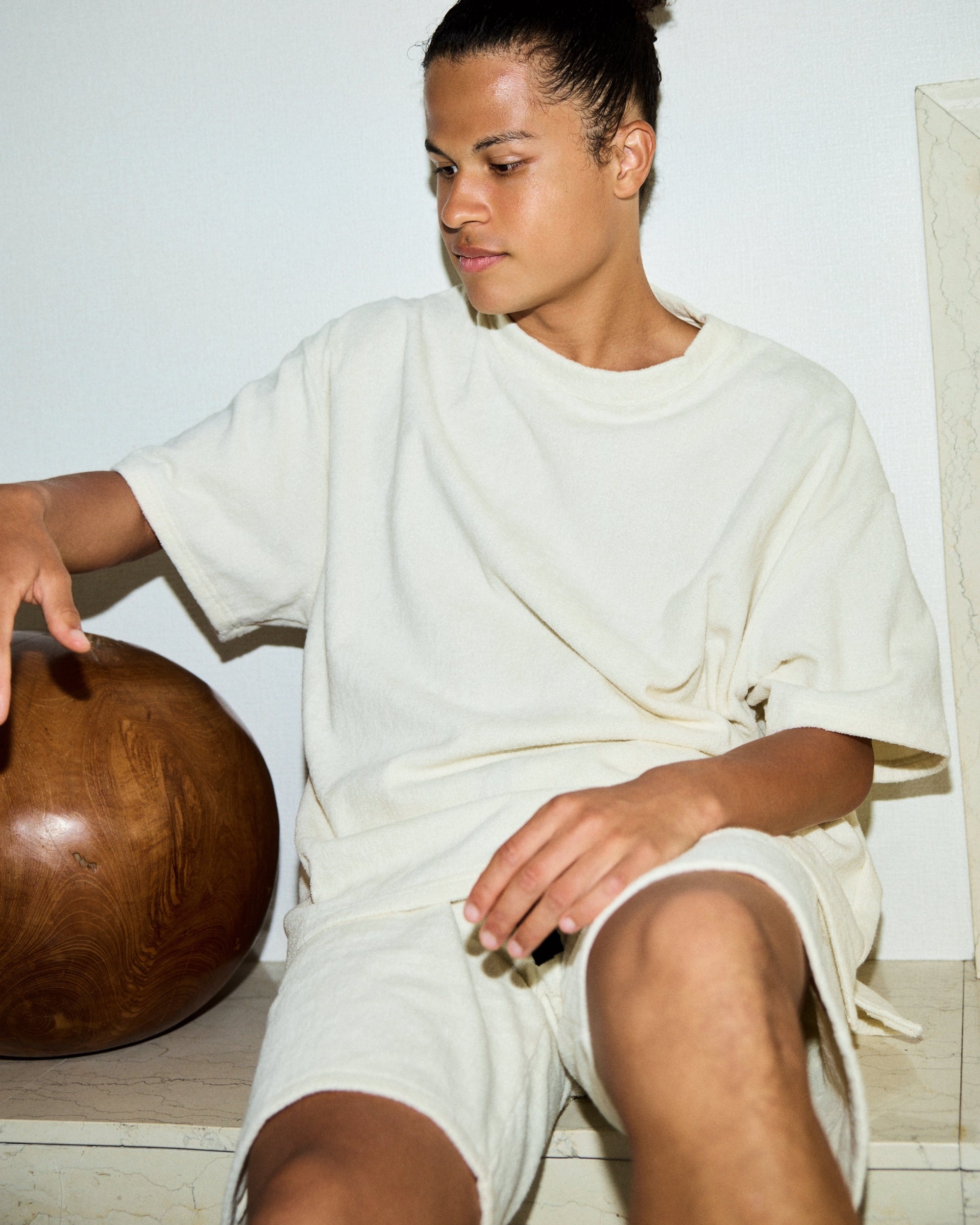 Imabari Towel Short-Sleeve Pullover Pearl White