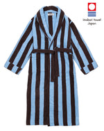 Imabari Towel Bathrobe Deep Sax Blue and Coffee Brown Stripes