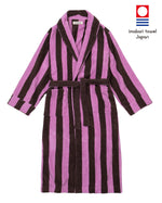 Imabari Towel Bathrobe Orchid Pink and Coffee Brown Stripes