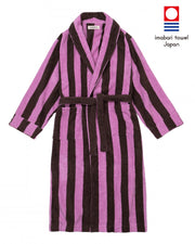 Imabari Towel Bathrobe Orchid Pink and Coffee Brown Stripes