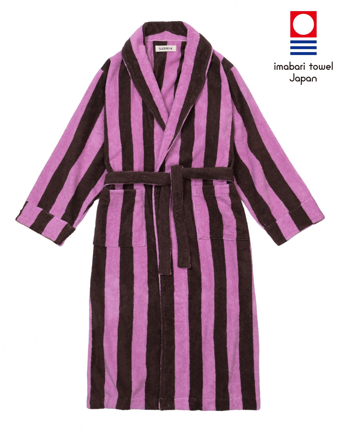 Imabari Towel Bathrobe Orchid Pink and Coffee Brown Stripes