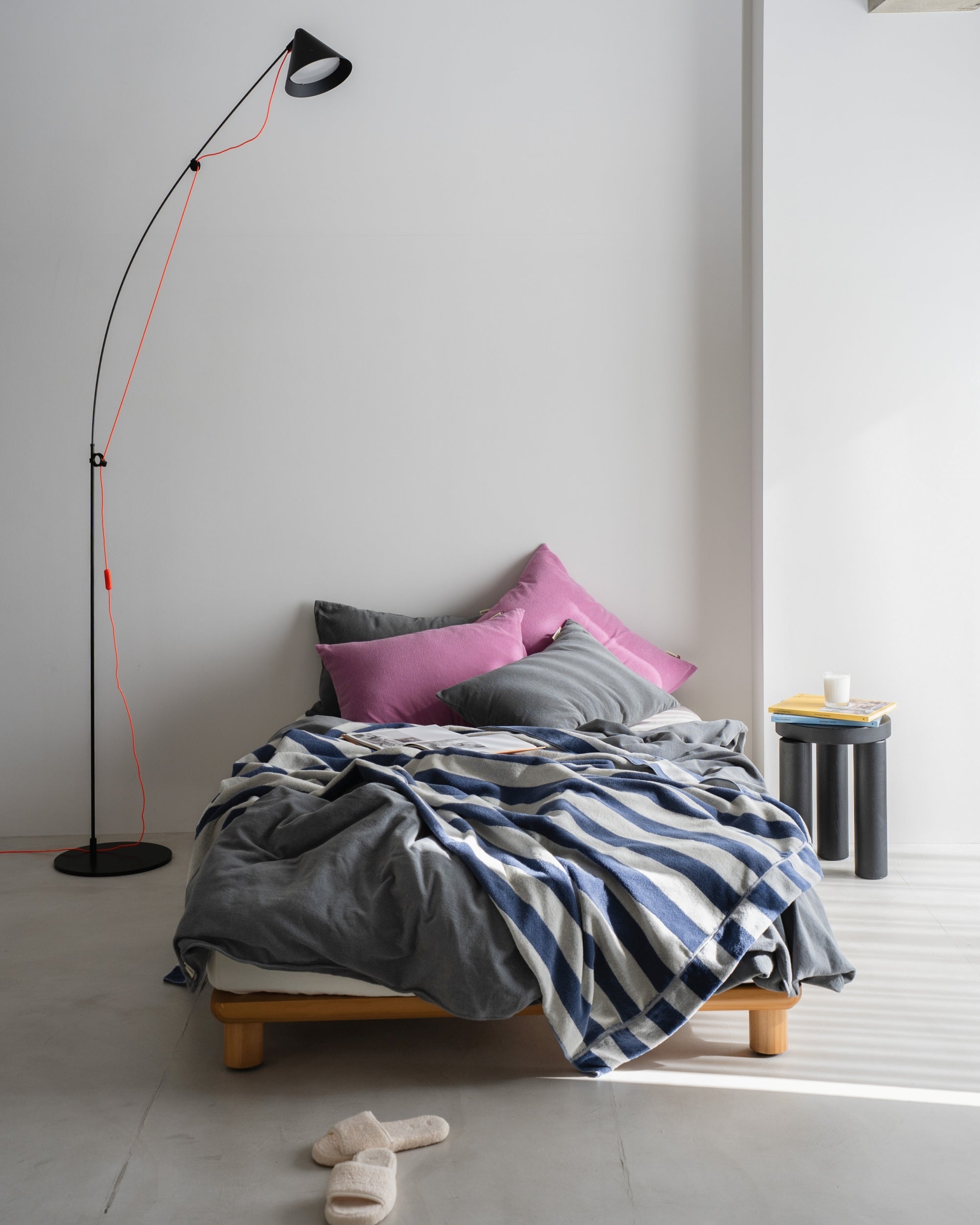 Imabari Towel Stripe Blanket Midnight Blue and Pearl White Stripes