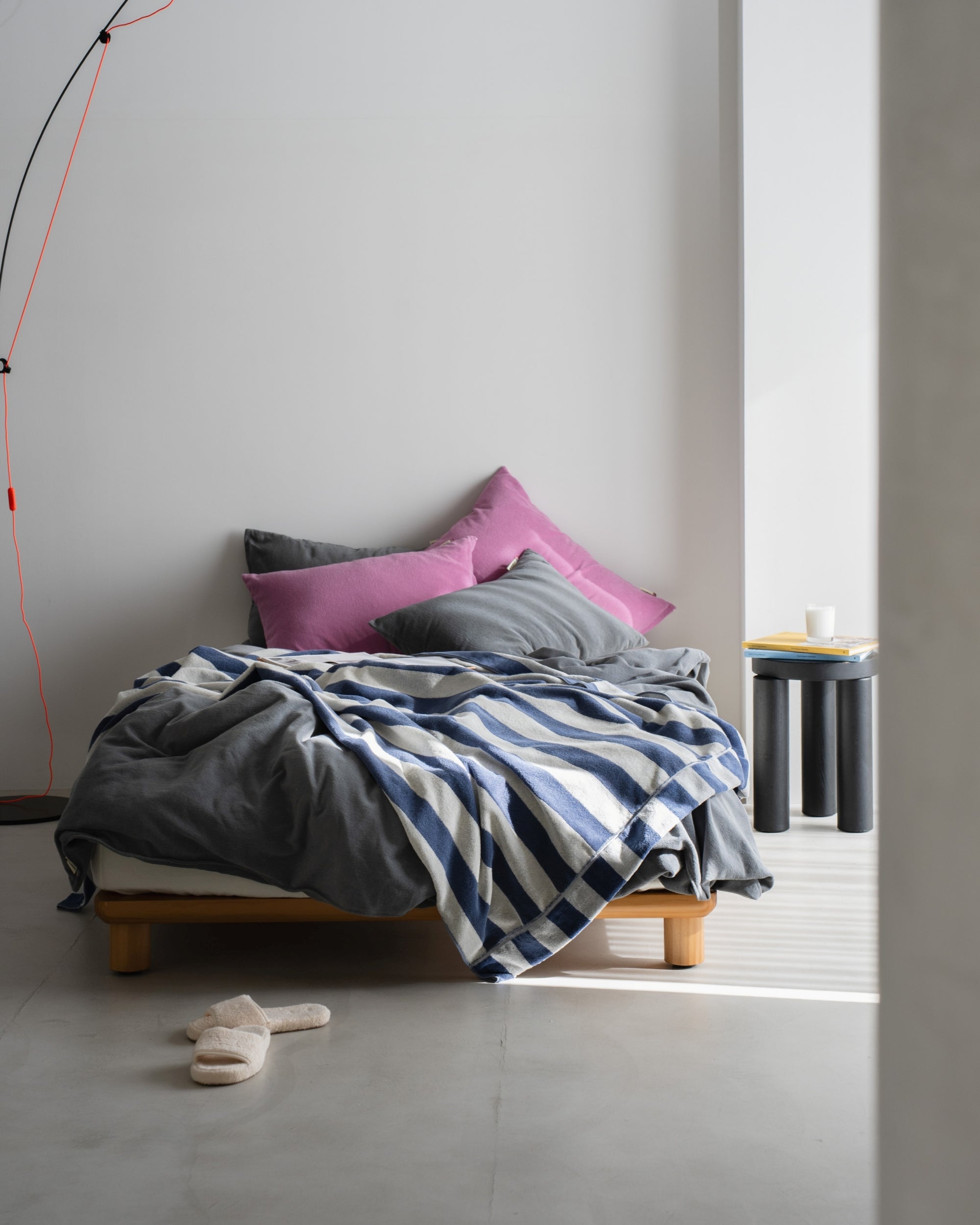 Imabari Towel Stripe Blanket Midnight Blue and Pearl White Stripes