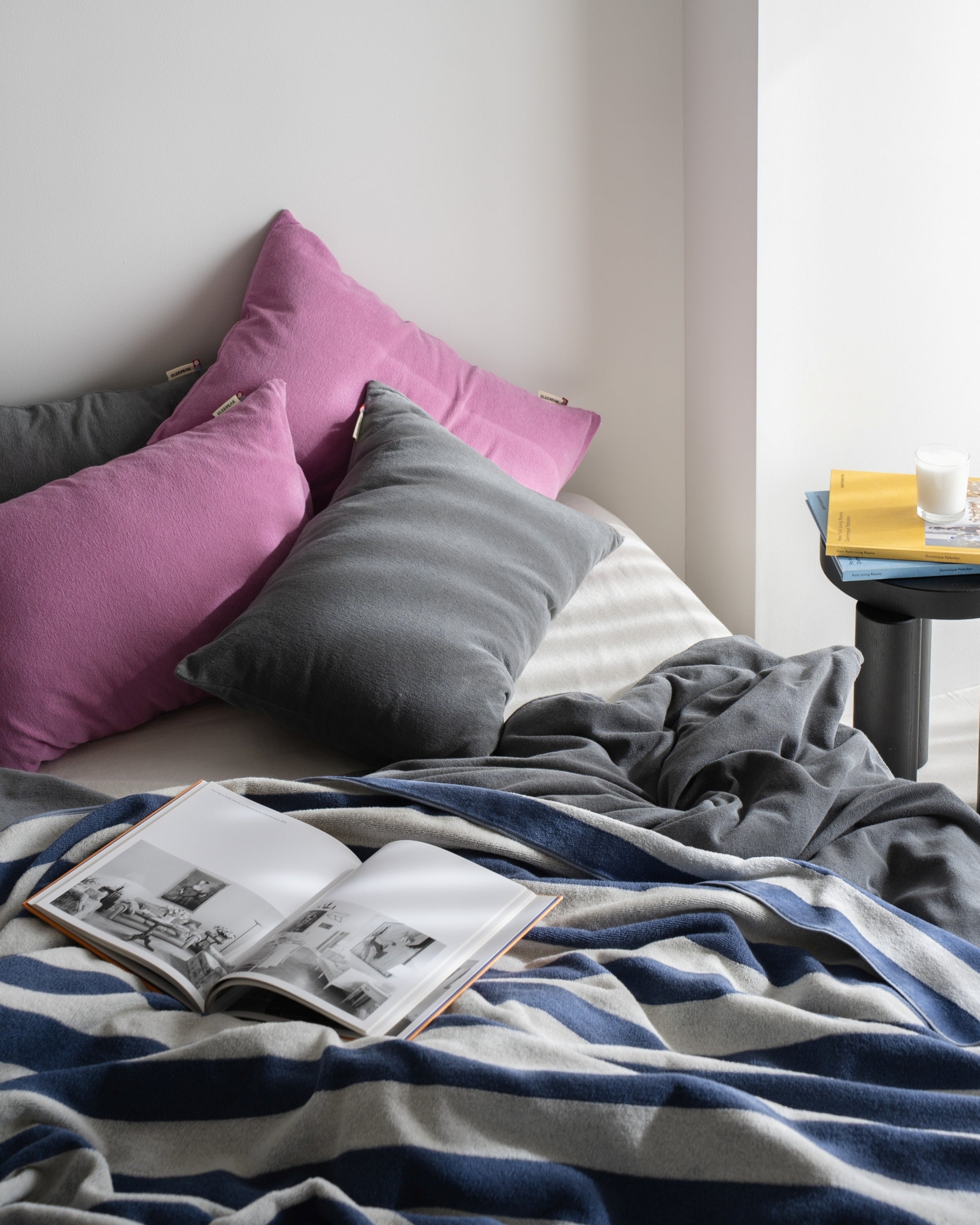 Imabari Towel Stripe Blanket Midnight Blue and Pearl White Stripes