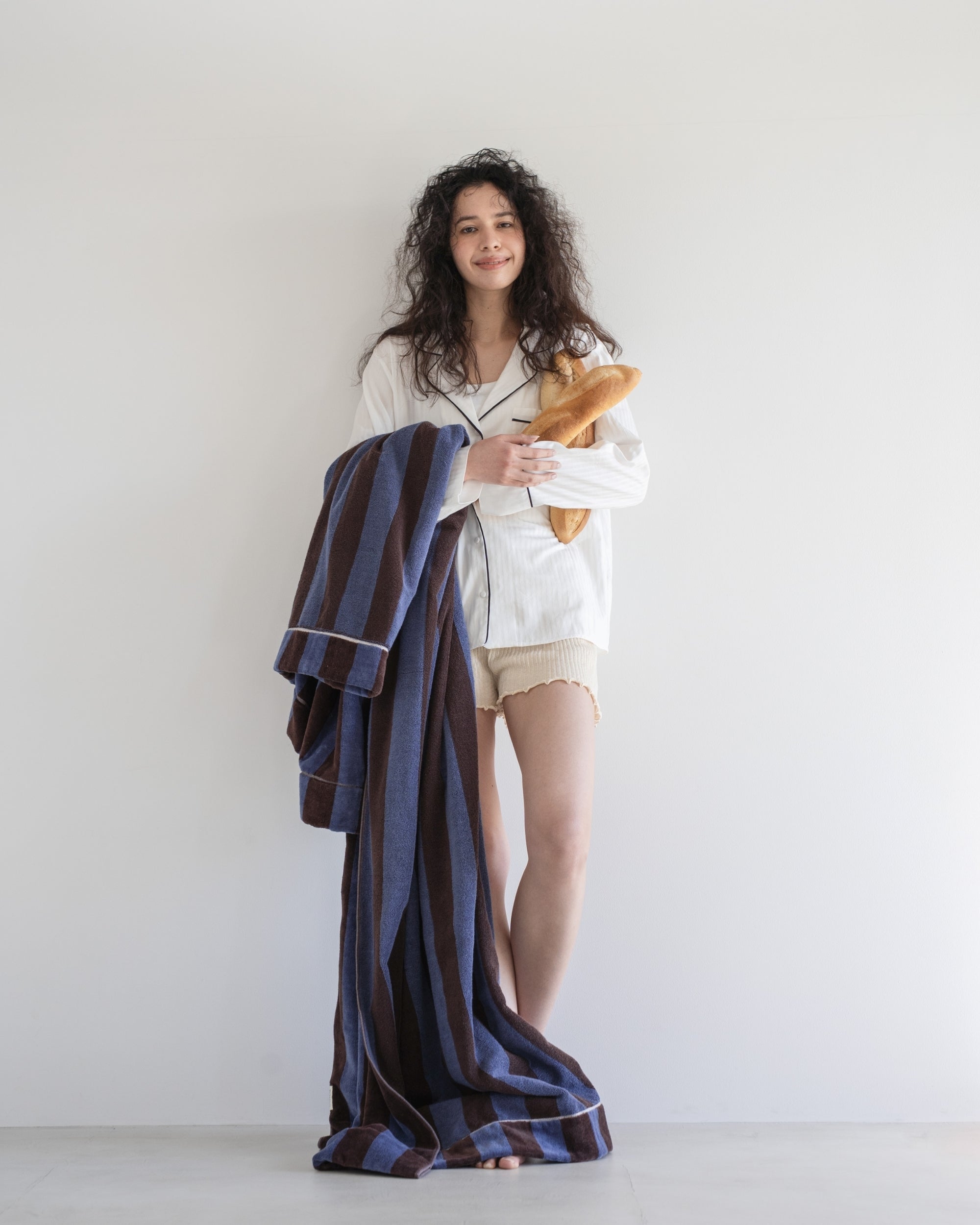 Imabari Towel Stripe Blanket Coffee Brown and Midnight Blue