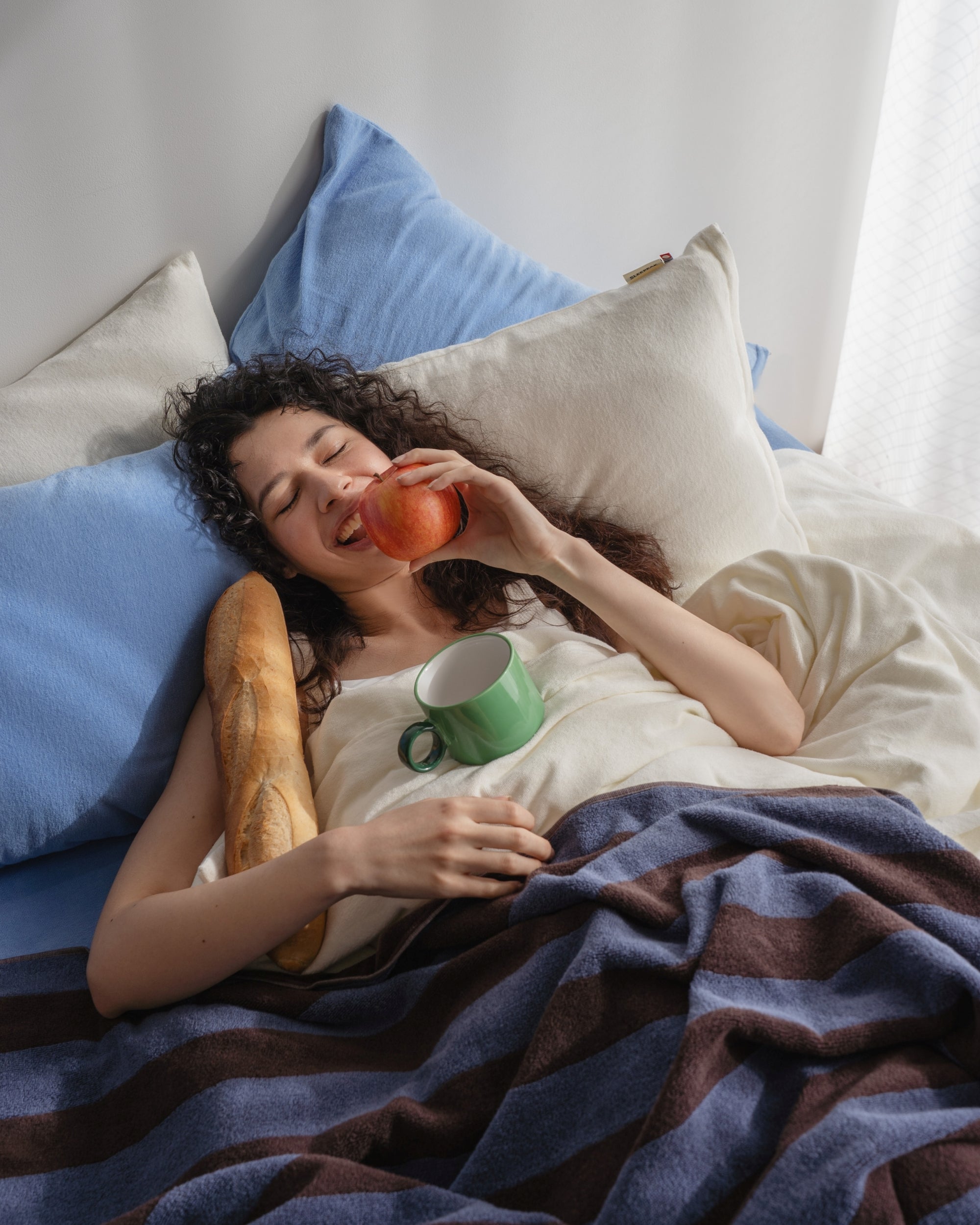 Imabari Towel Stripe Blanket Coffee Brown and Midnight Blue Stripes