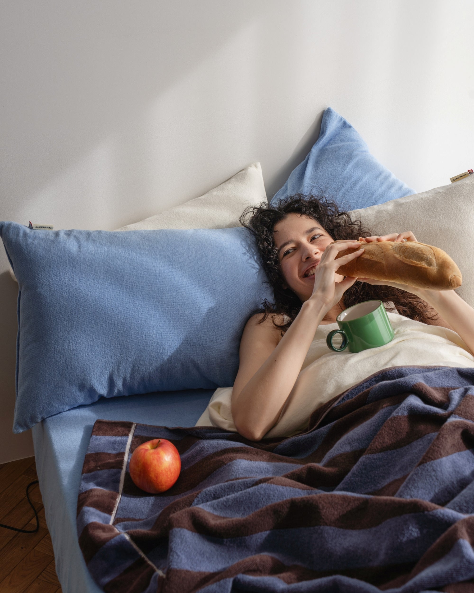 Imabari Towel Stripe Blanket Coffee Brown and Midnight Blue Stripes