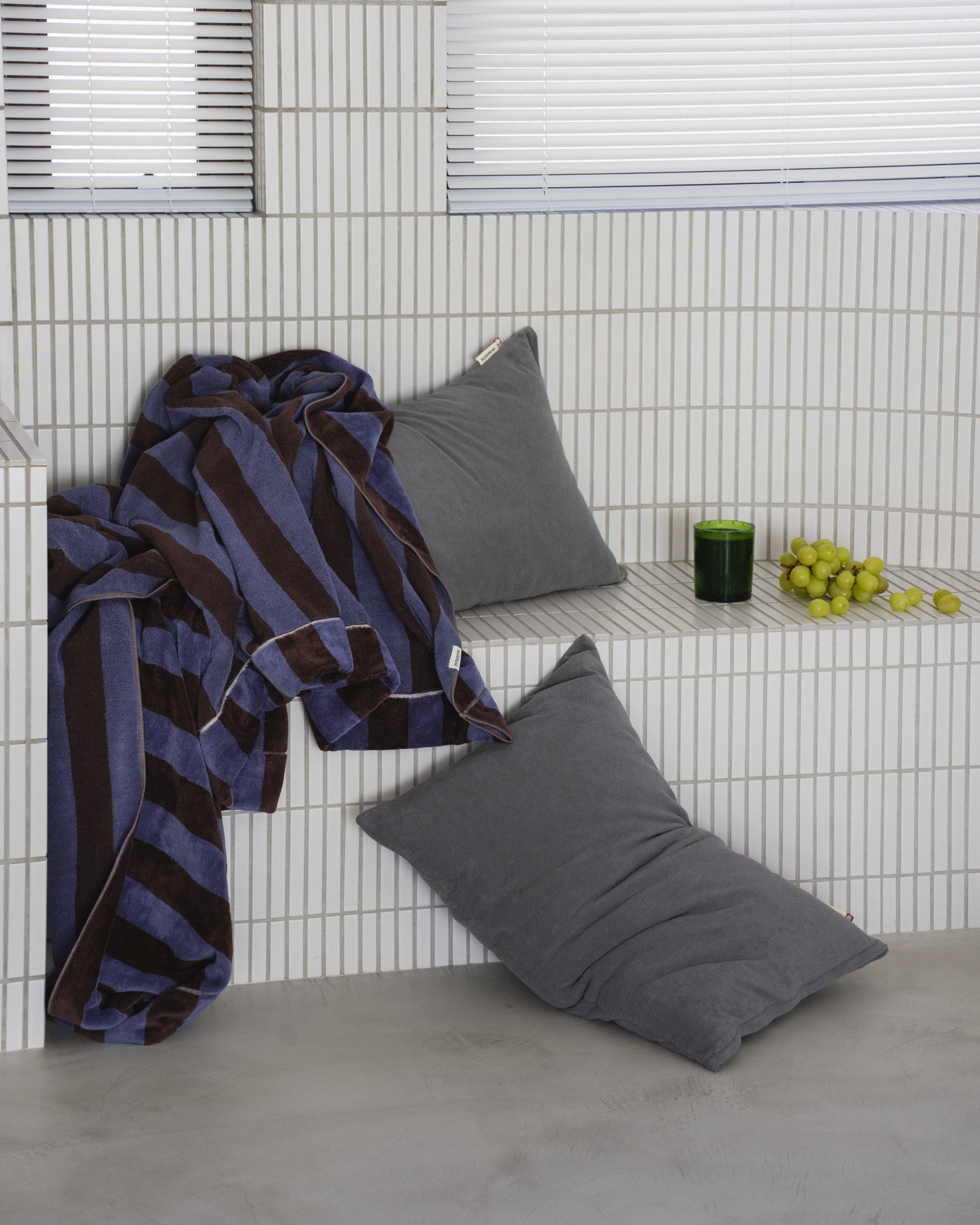 Imabari Towel Stripe Blanket Coffee Brown and Midnight Blue Stripes