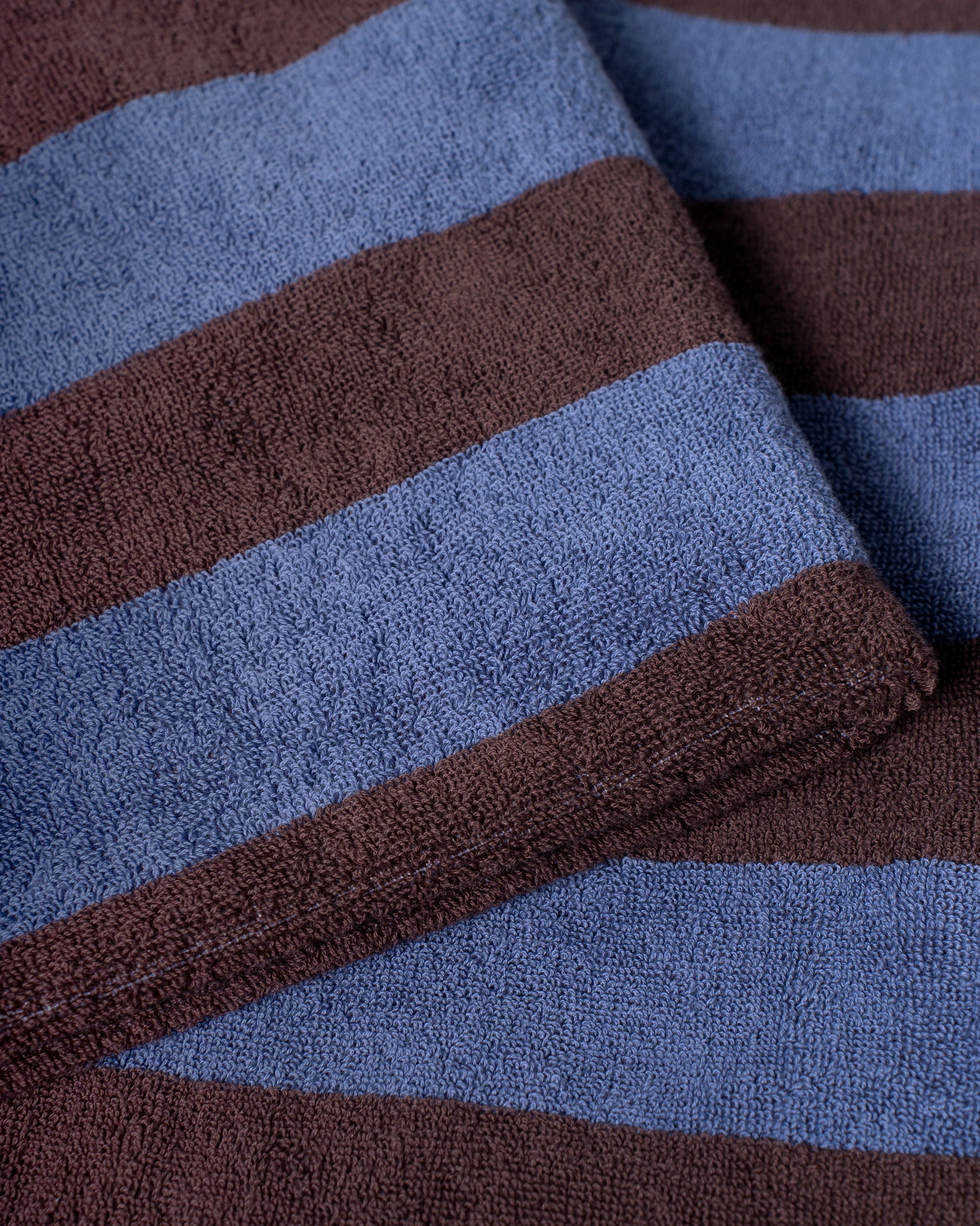 Imabari Towel Stripe Blanket Coffee Brown and Midnight Blue Stripes