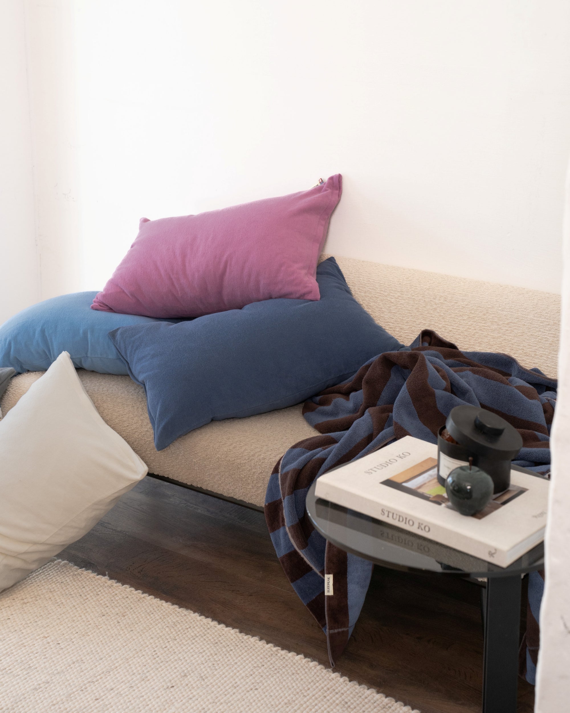 Imabari Towel Stripe Blanket Coffee Brown and Midnight Blue Stripes