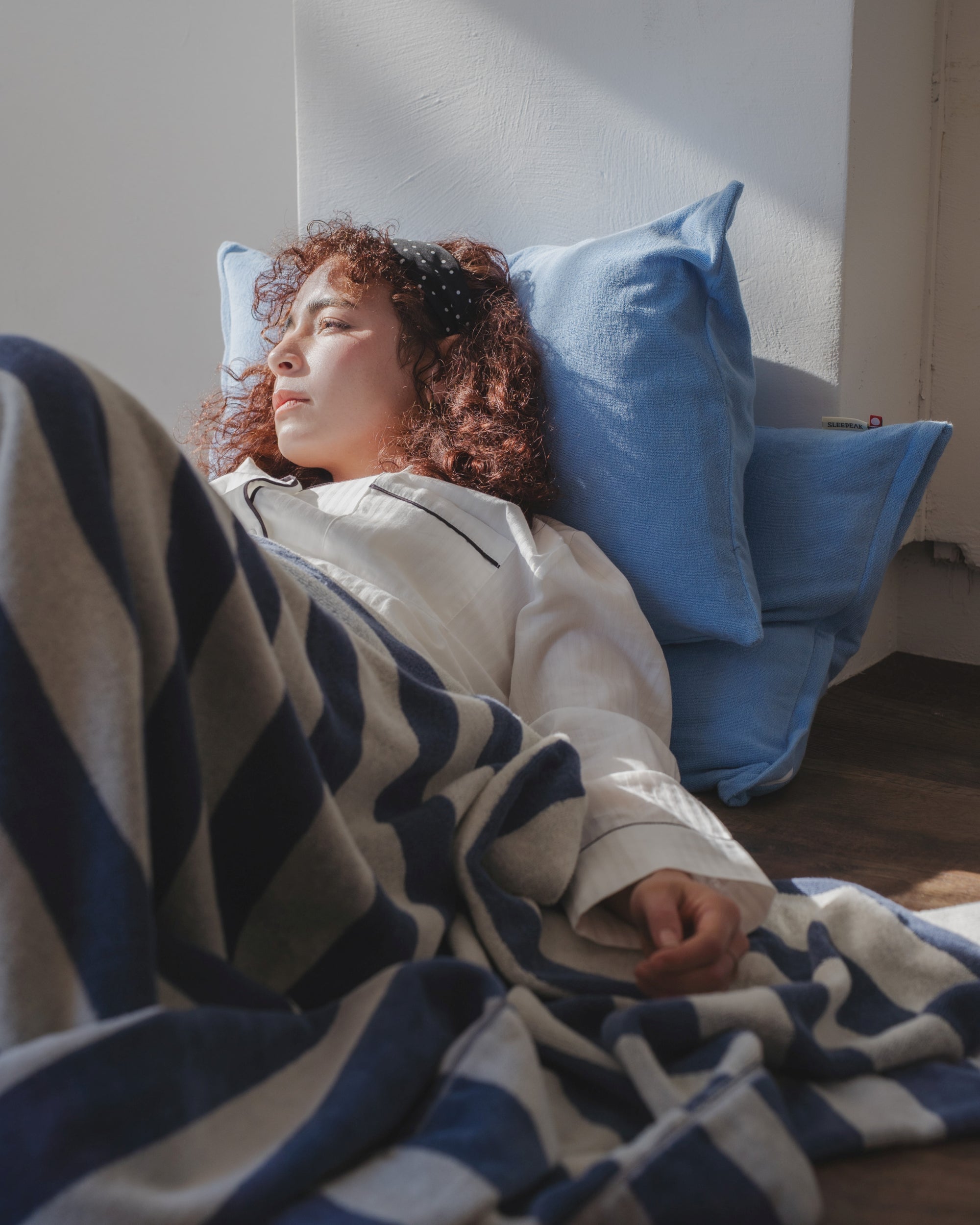 Imabari Towel Stripe Blanket Midnight Blue and Pearl White Stripes